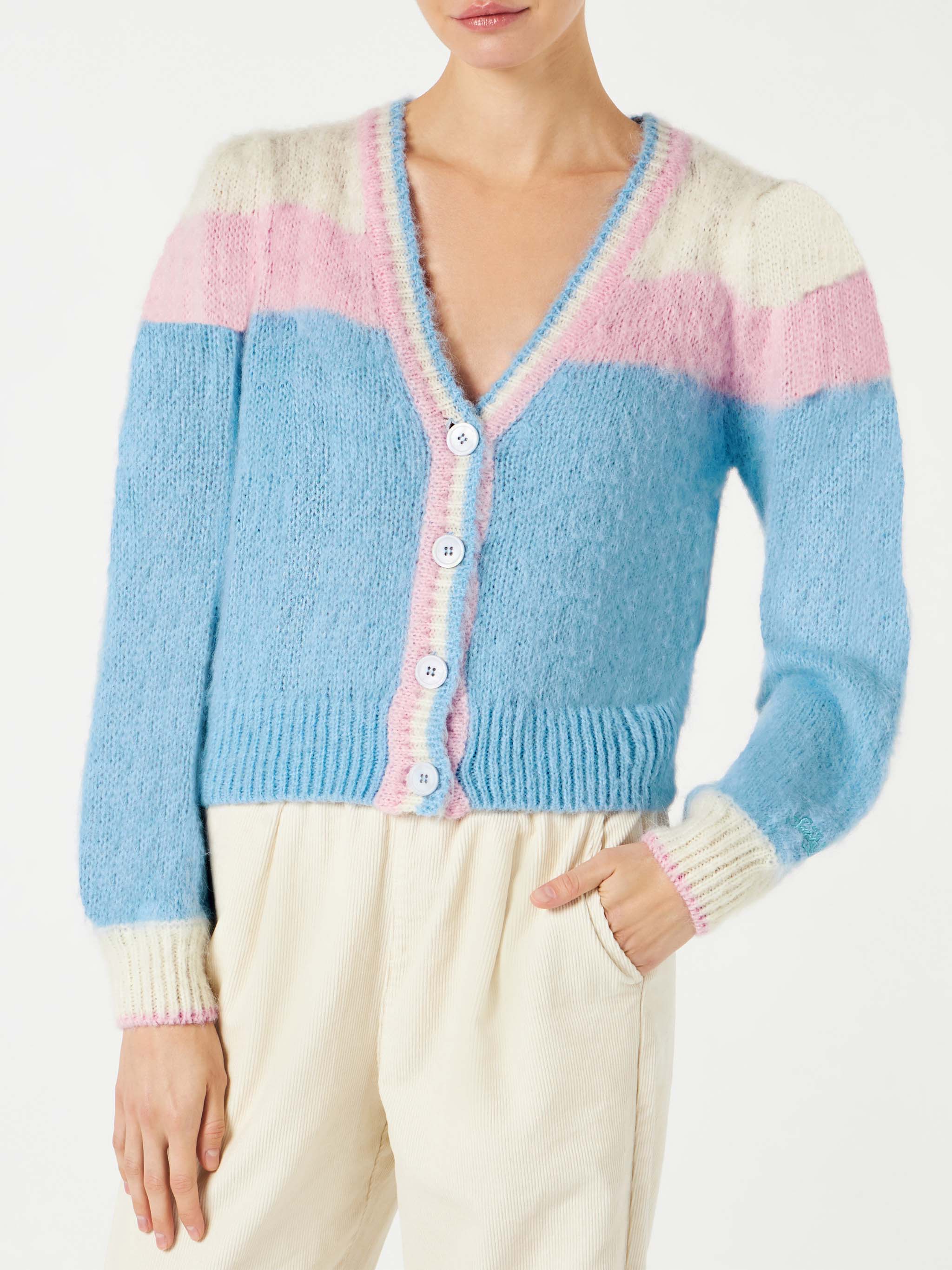 Brushed knit crop cardigan with puff sleeves - Image 2