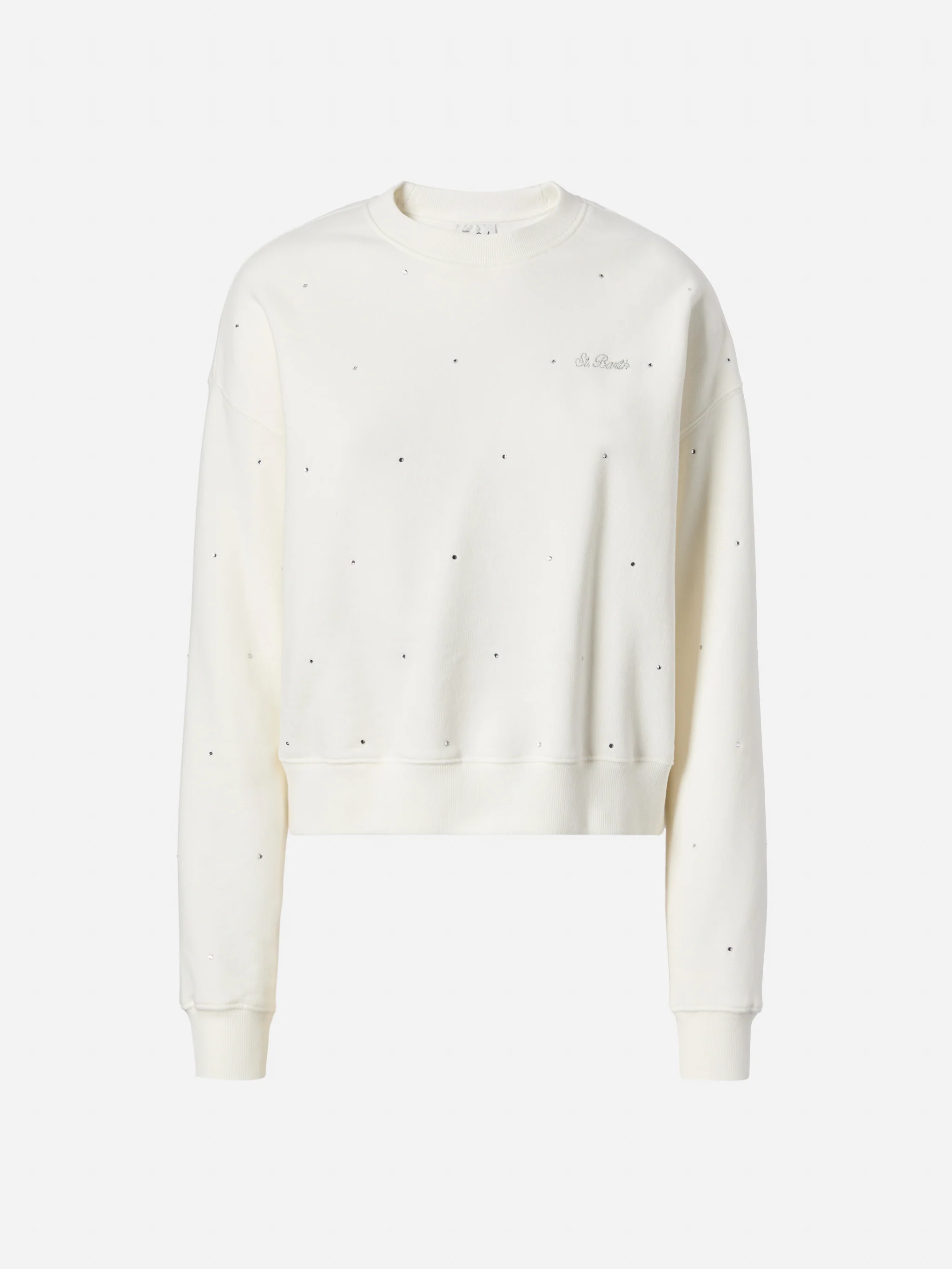 Casey white cotton sweatshirt with rhinestone appliquè