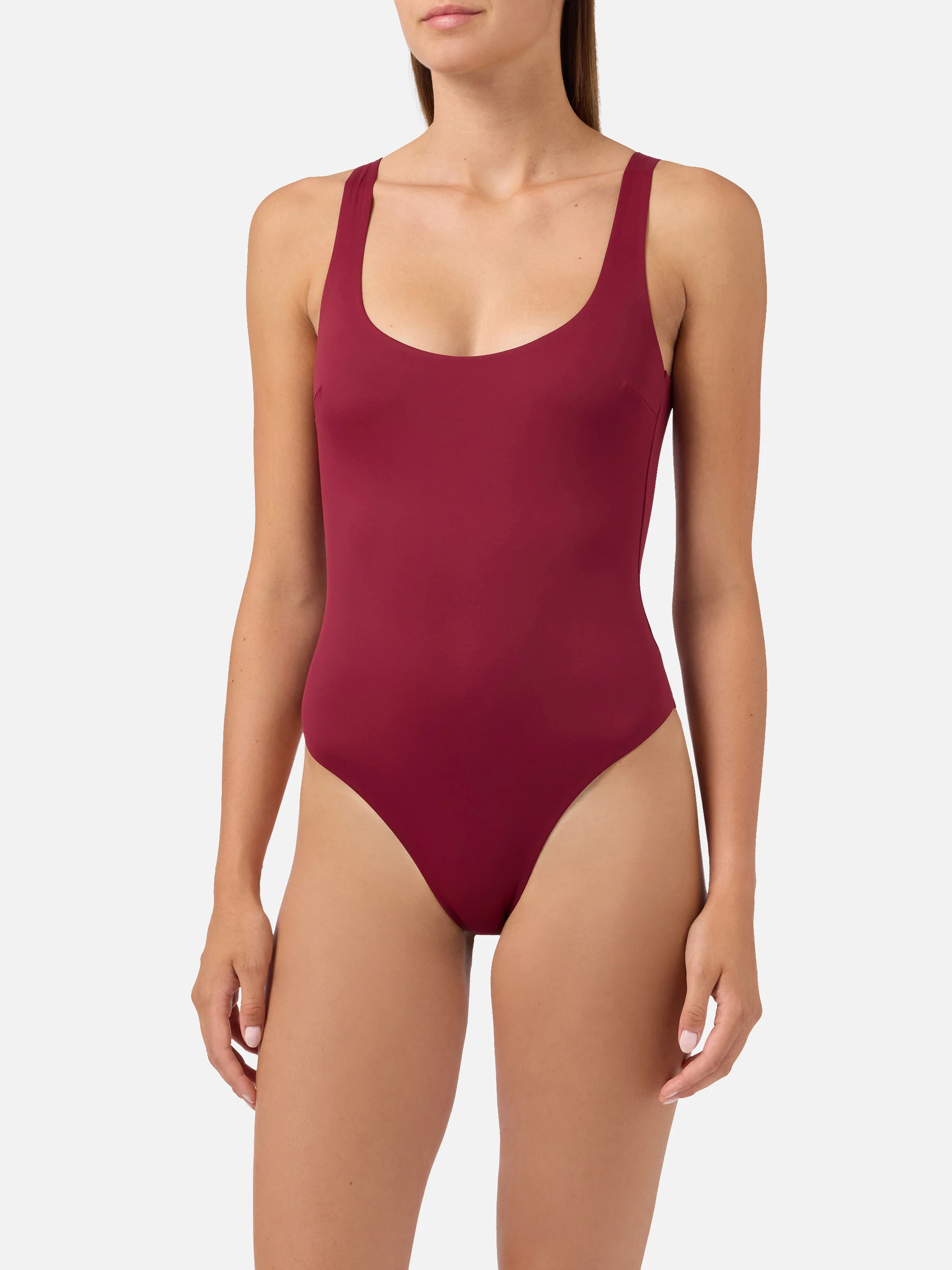 Cassandra square neck one-piece swimsuit in burgundy - Image 2