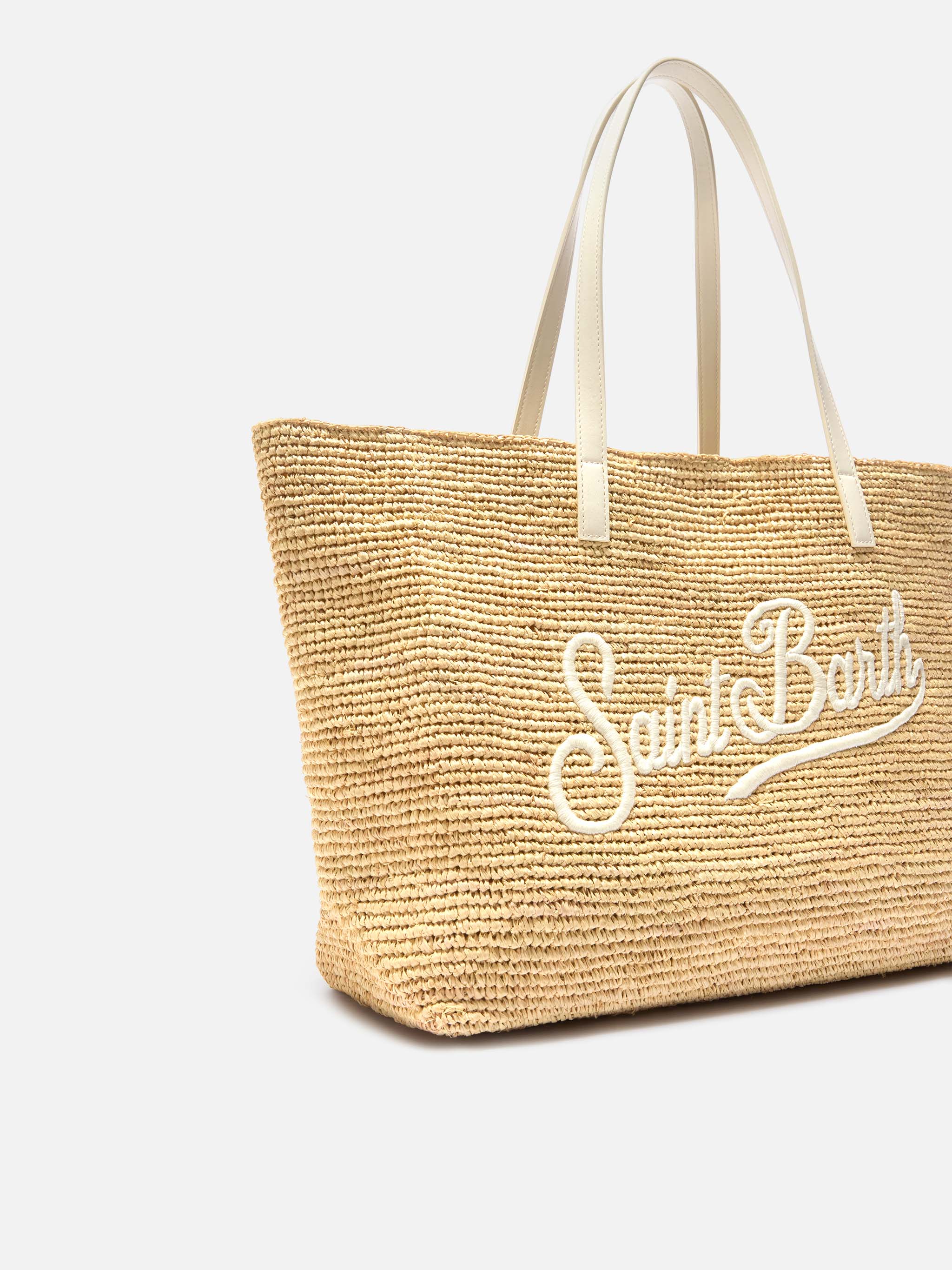 City raffia bag with contrasting ivory embroidered logo - Image 3