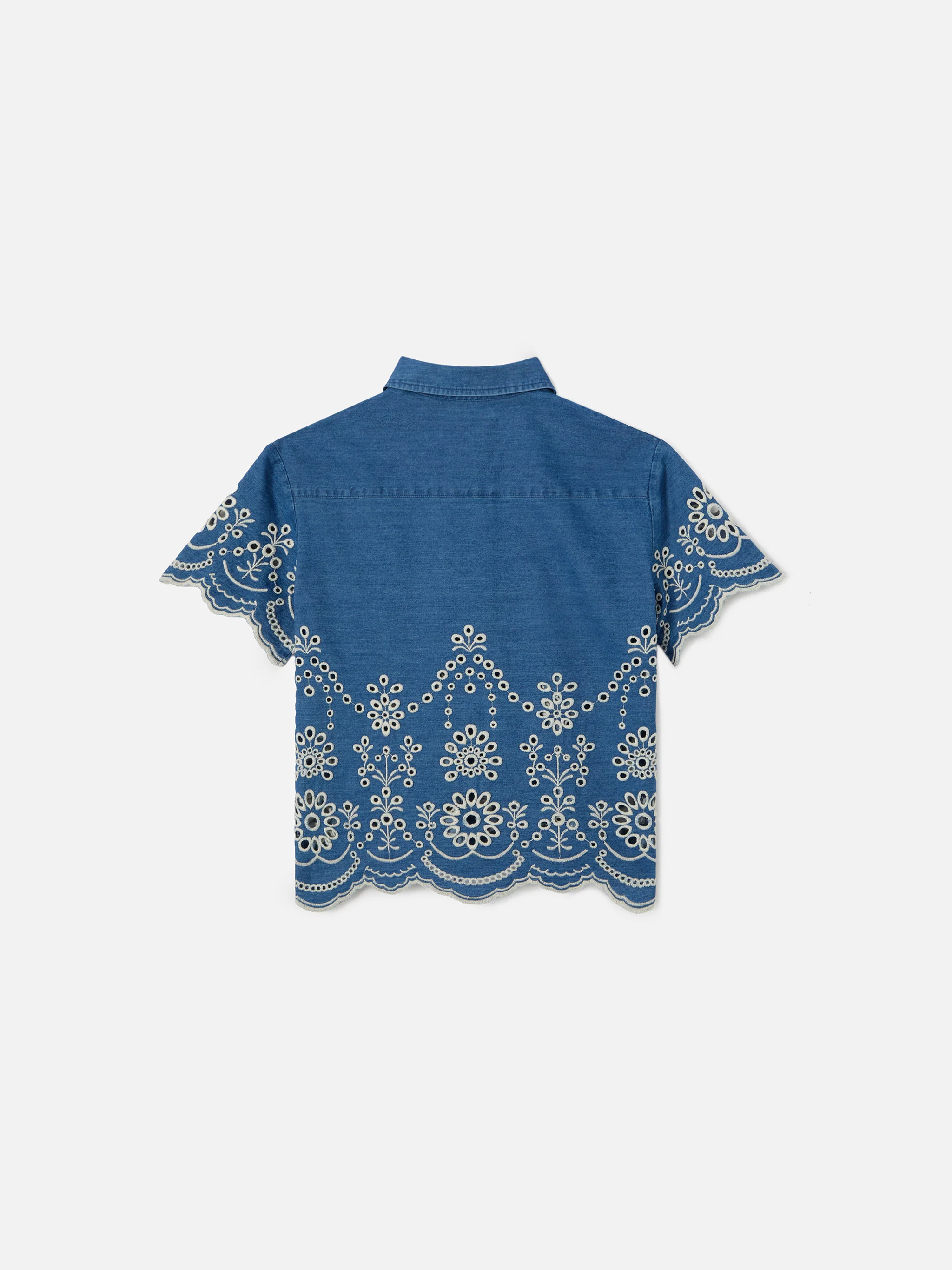Clementine Jr Shirt in denim-effect chambray with sangallo embroidery - Image 2