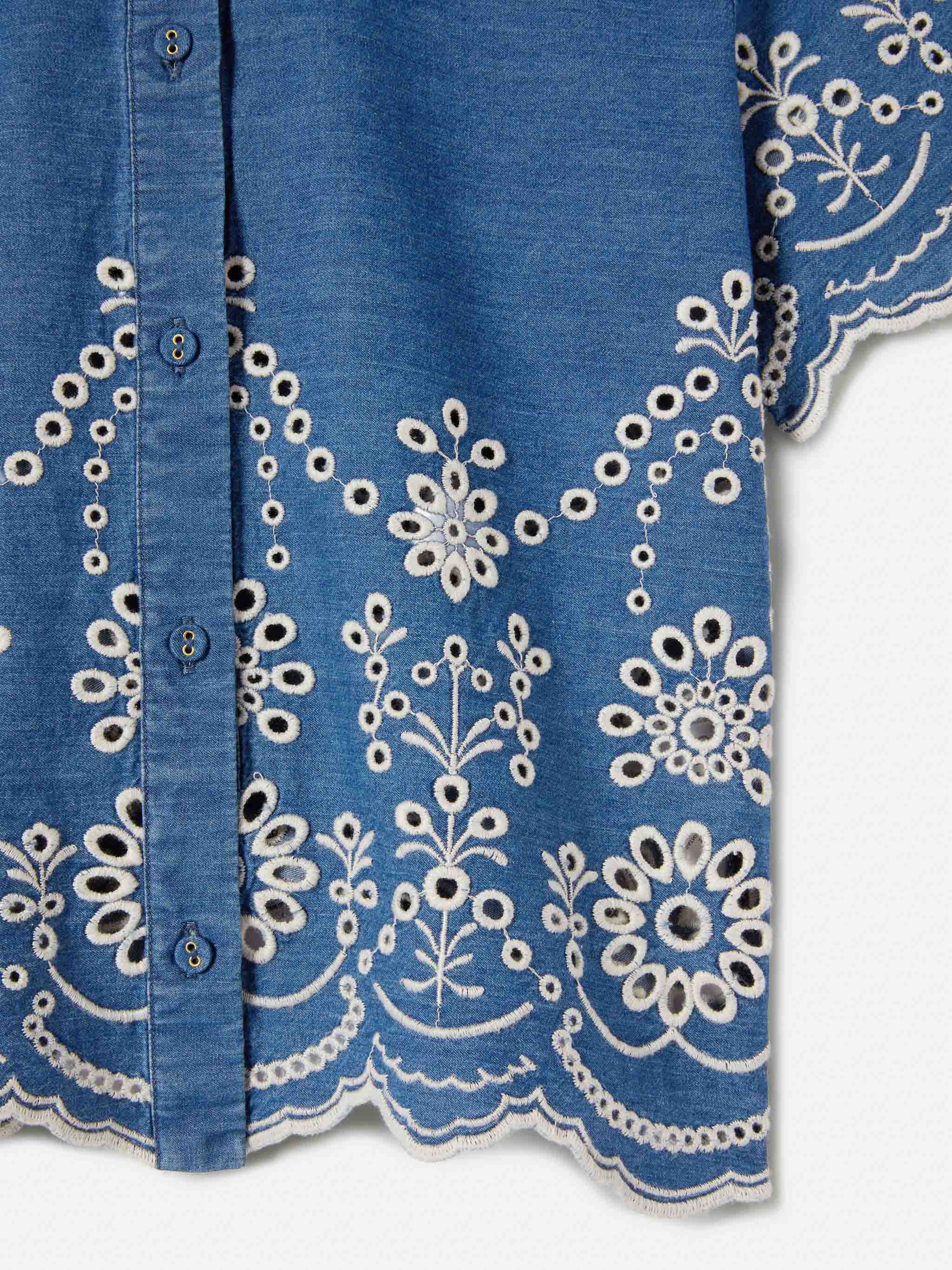 Clementine Jr Shirt in denim-effect chambray with sangallo embroidery - Image 3