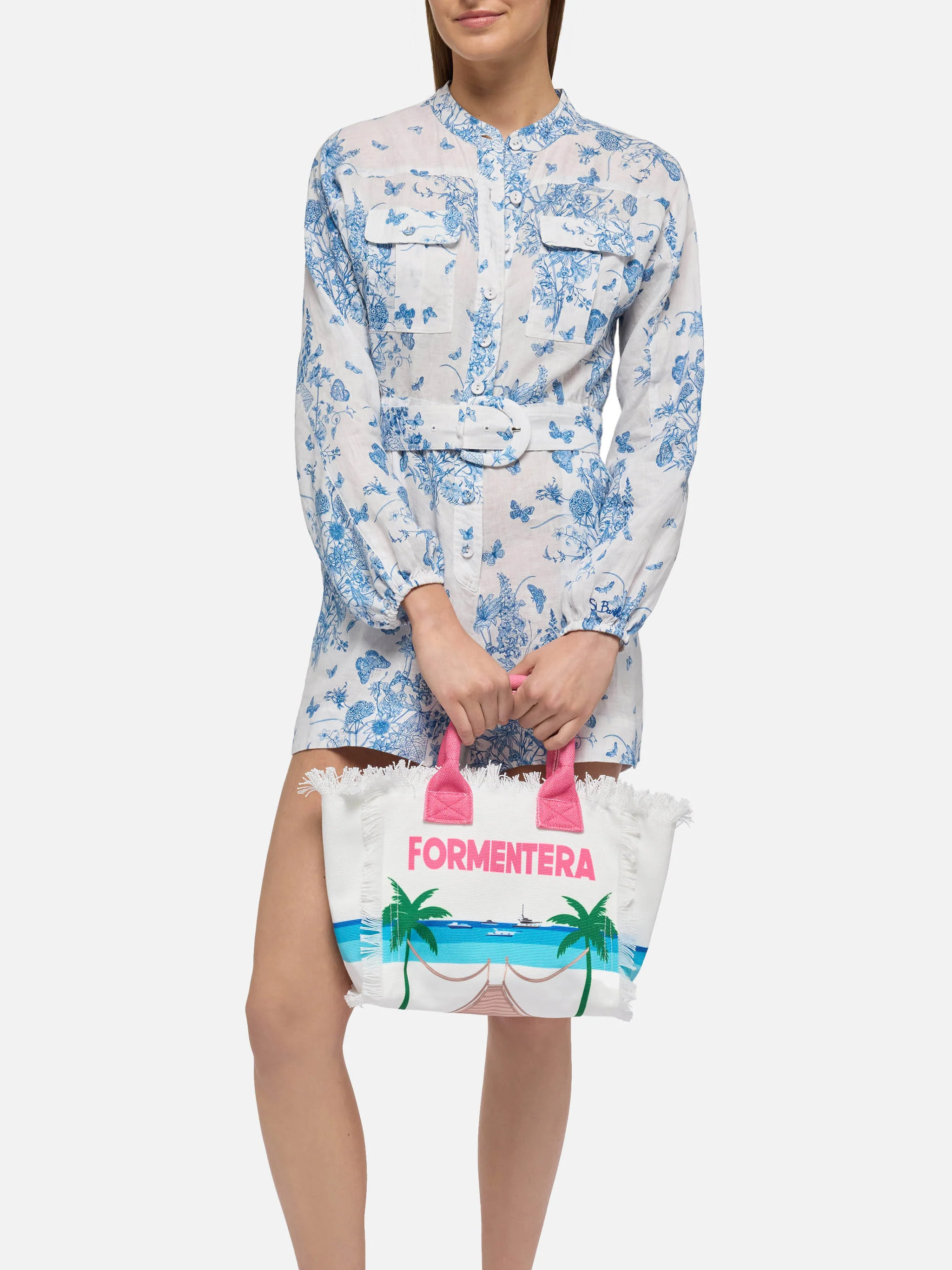 Colette cotton canvas handbag with Formentera postcard print - Image 2