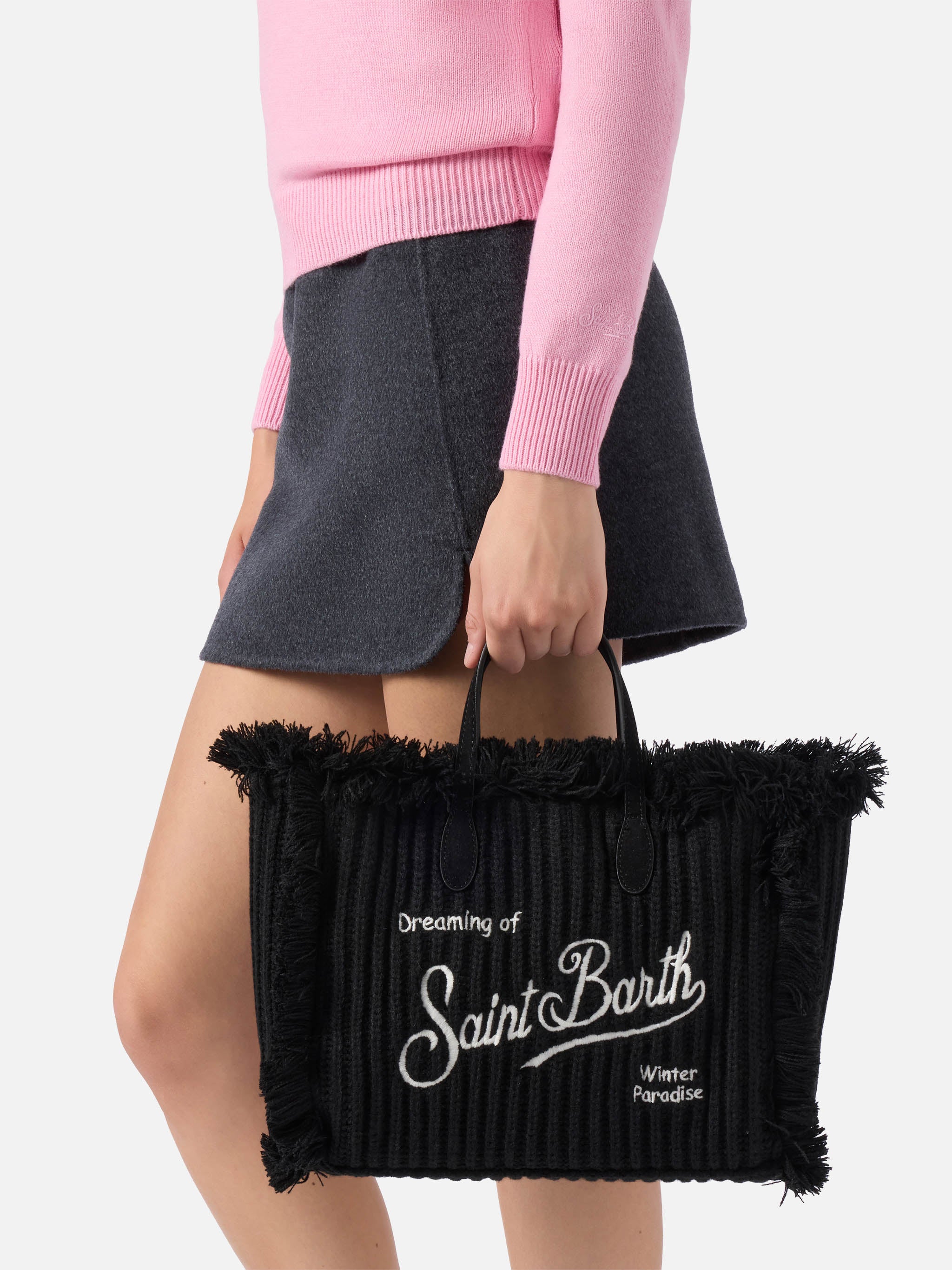 Colette Wool Rib Handbag in black braided wool effect - Image 2