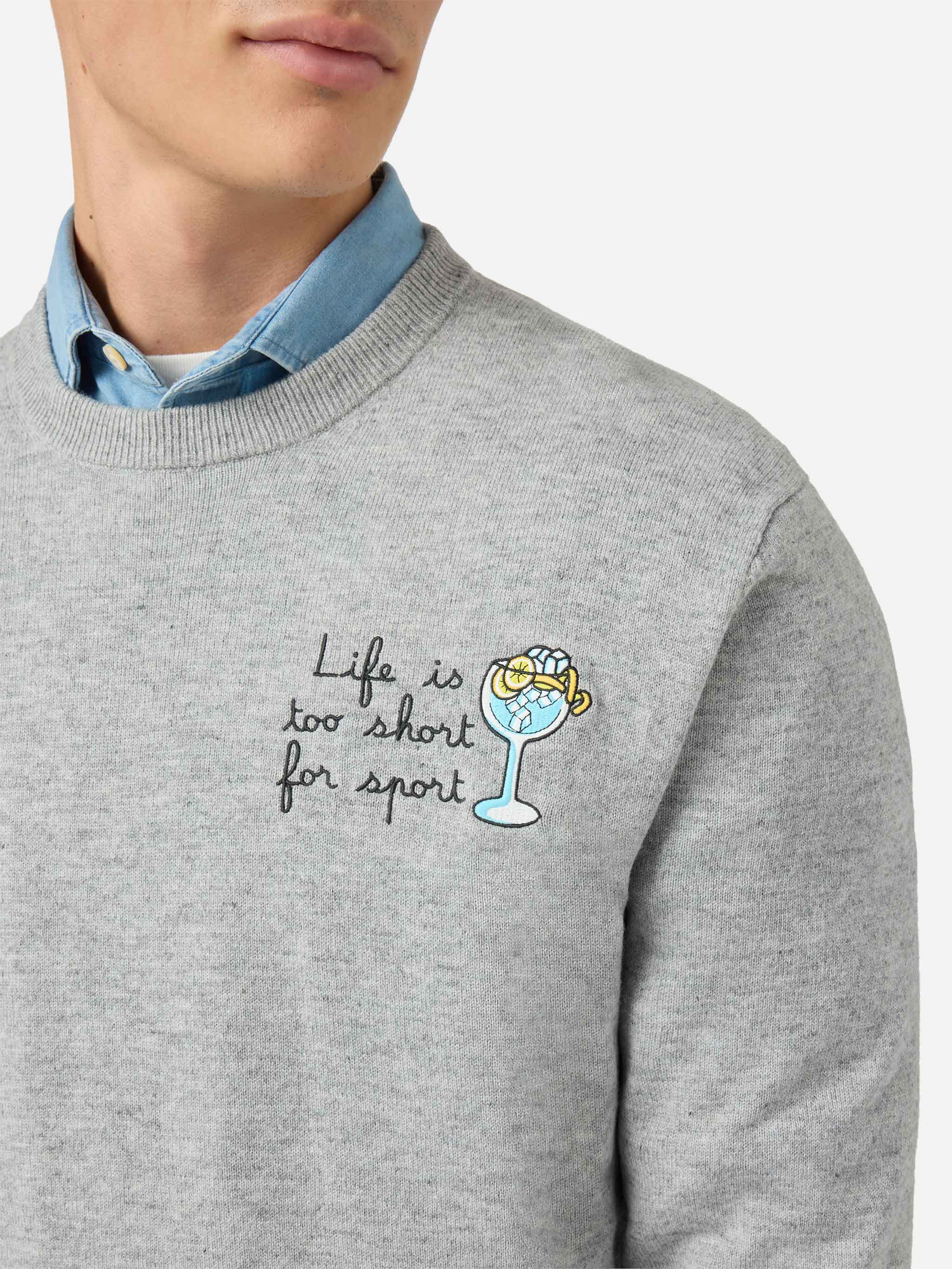 Crewneck sweater Heron Light with Life is too short for sport embroidery