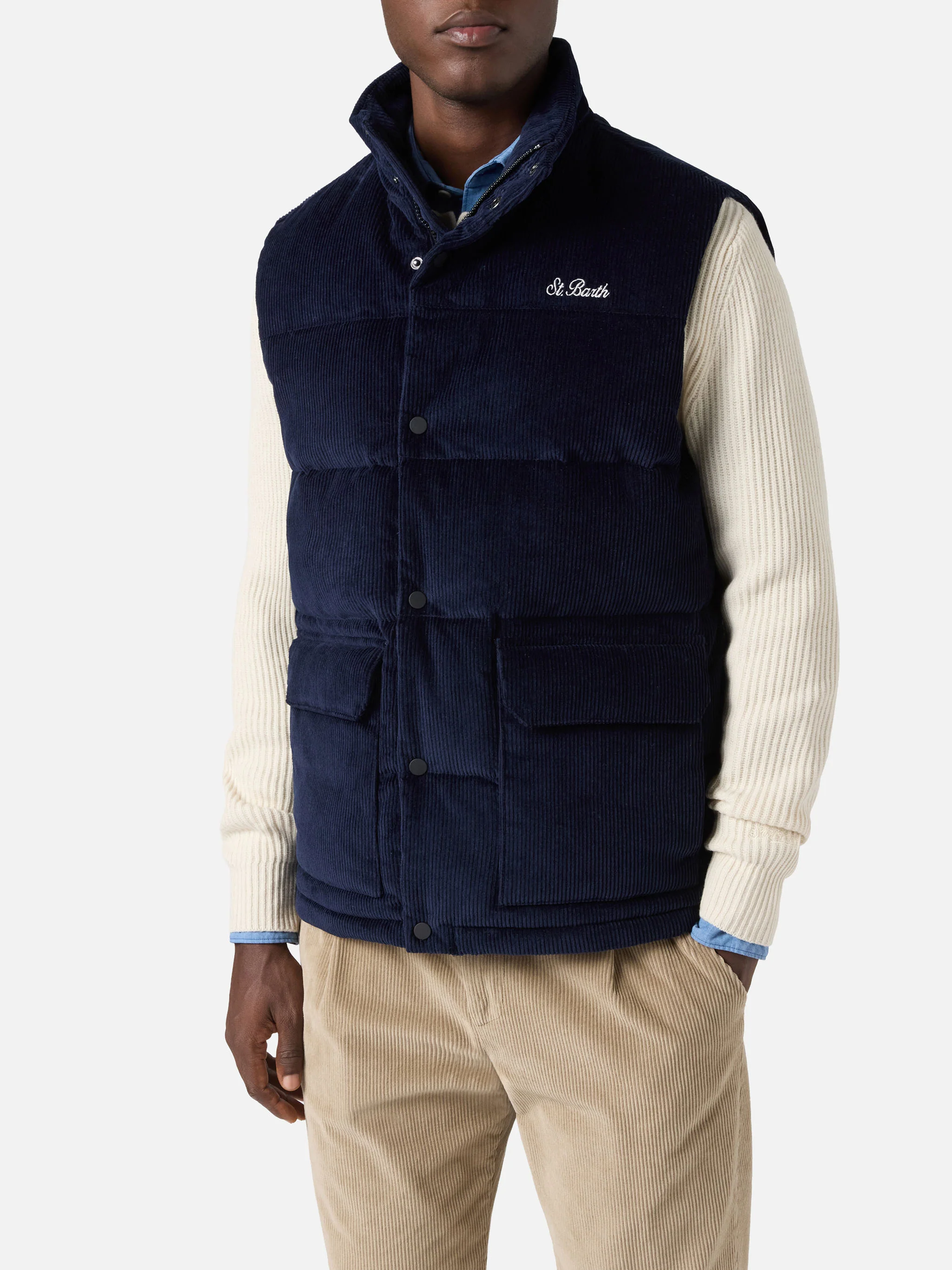Down padded vest Thunder with in navy blue corduroy - Image 3