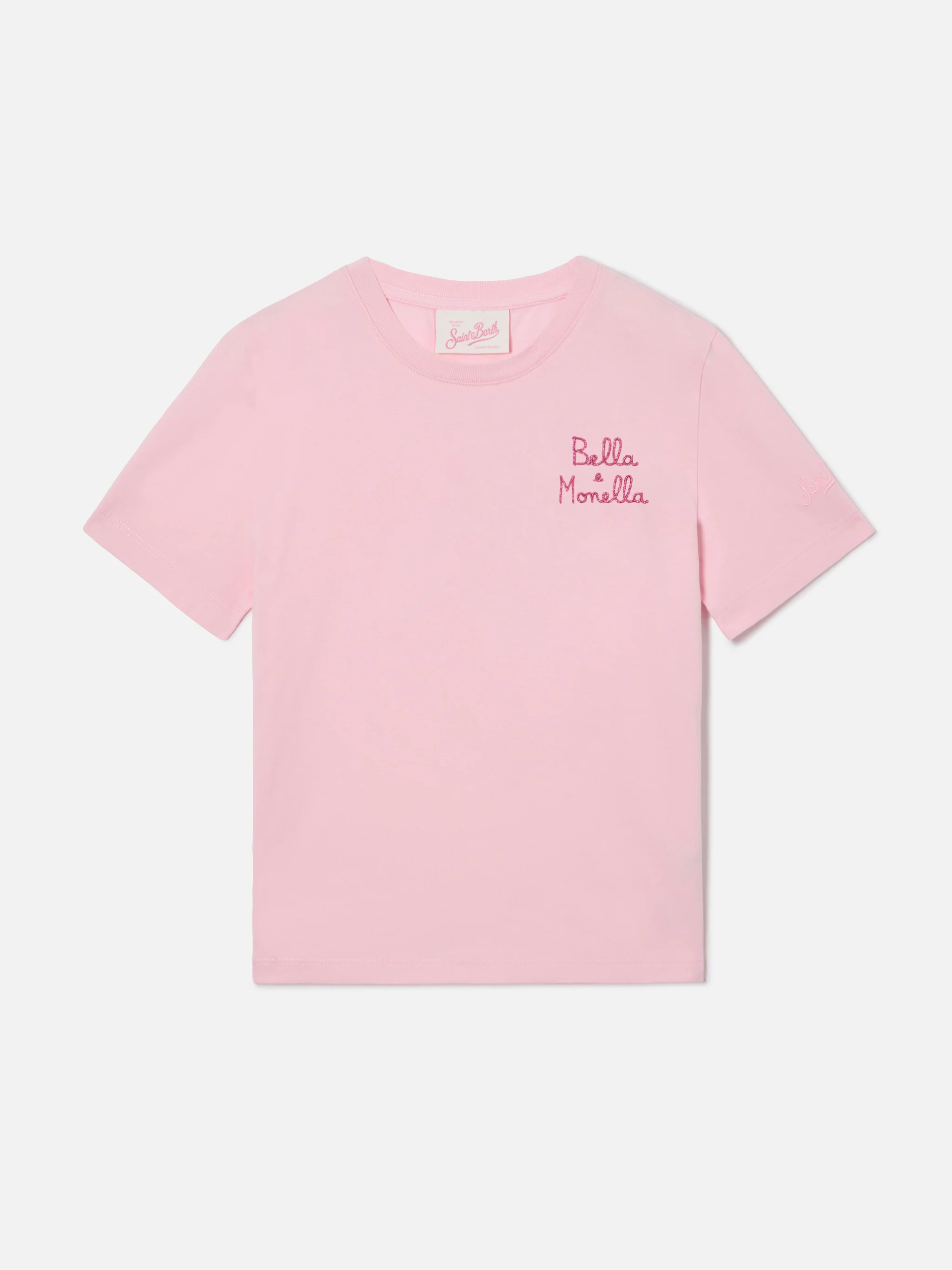 Elly T-shirt in pink cotton with Bella Monella embroidery