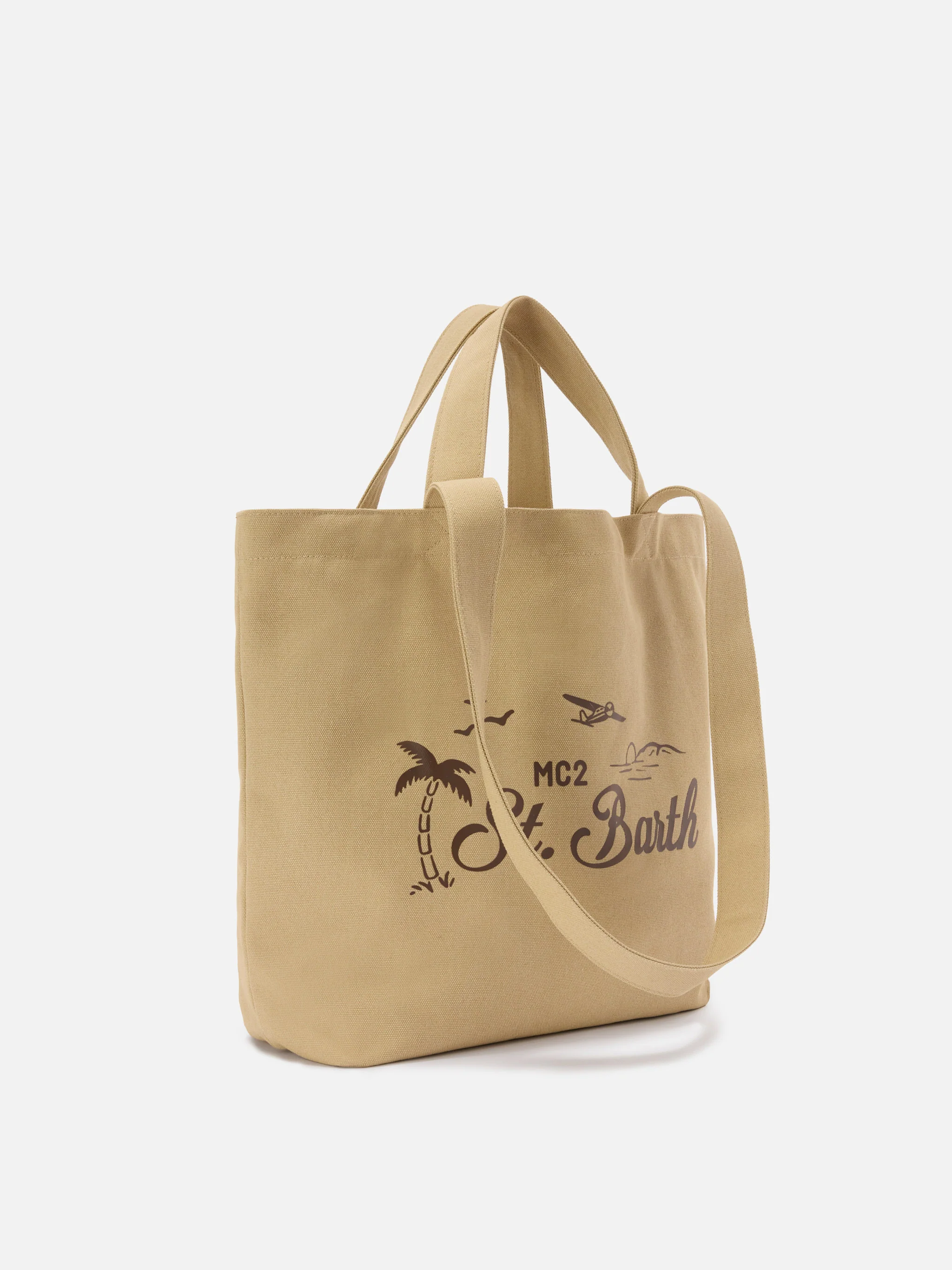 Essential Beach beige cotton tote bag with embroidered logo - Image 3