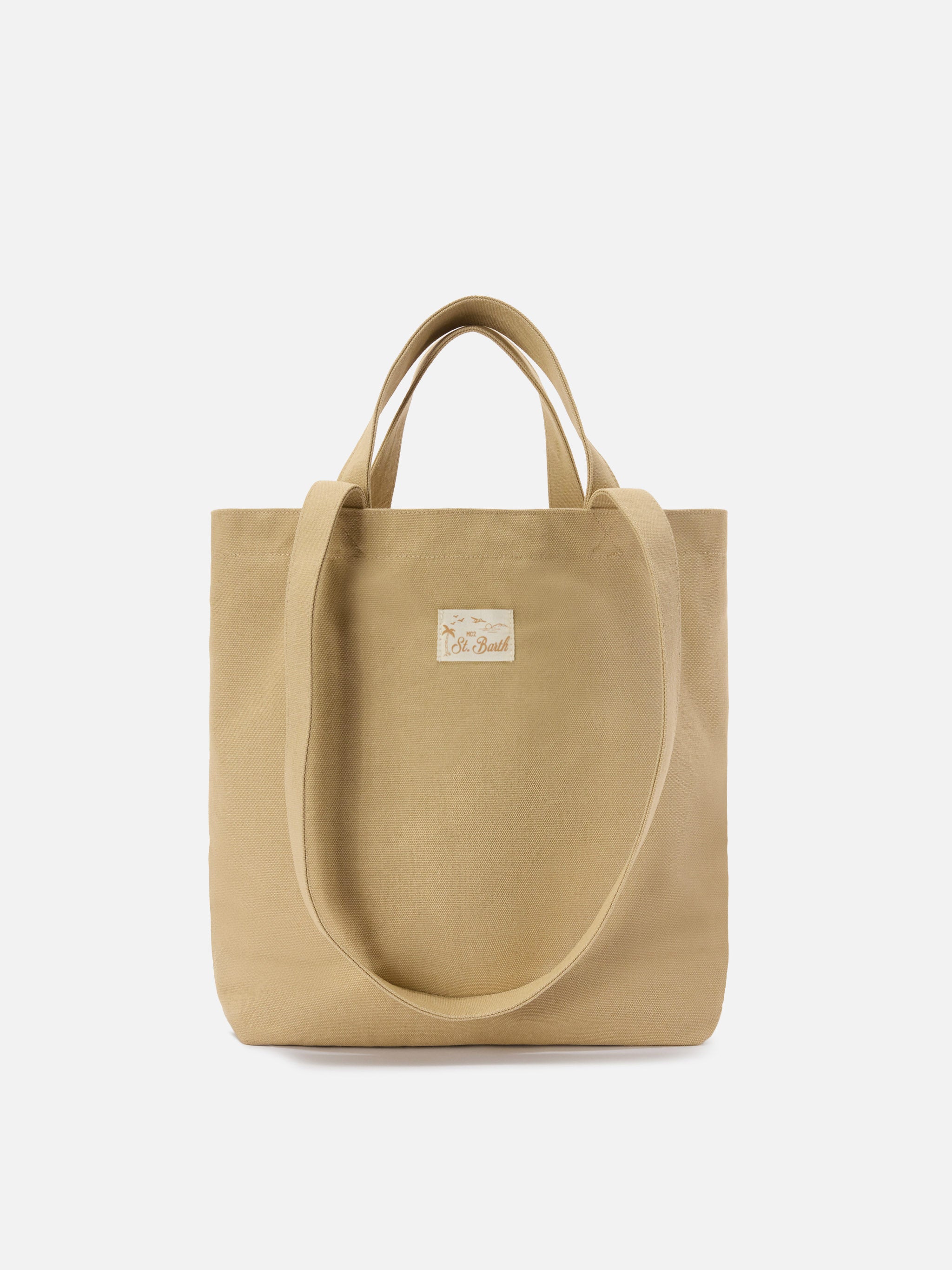 Essential Beach beige cotton tote bag with embroidered logo - Image 4