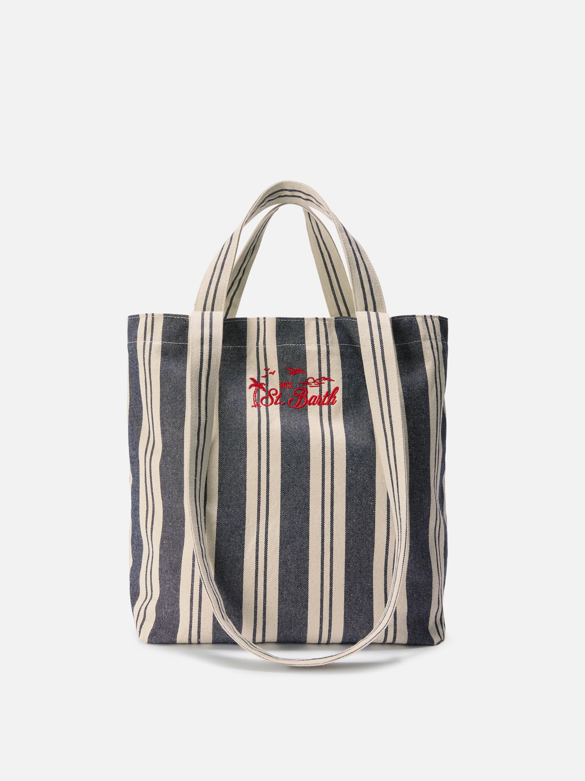 Essential Beach blue and white striped cotton tote bag
