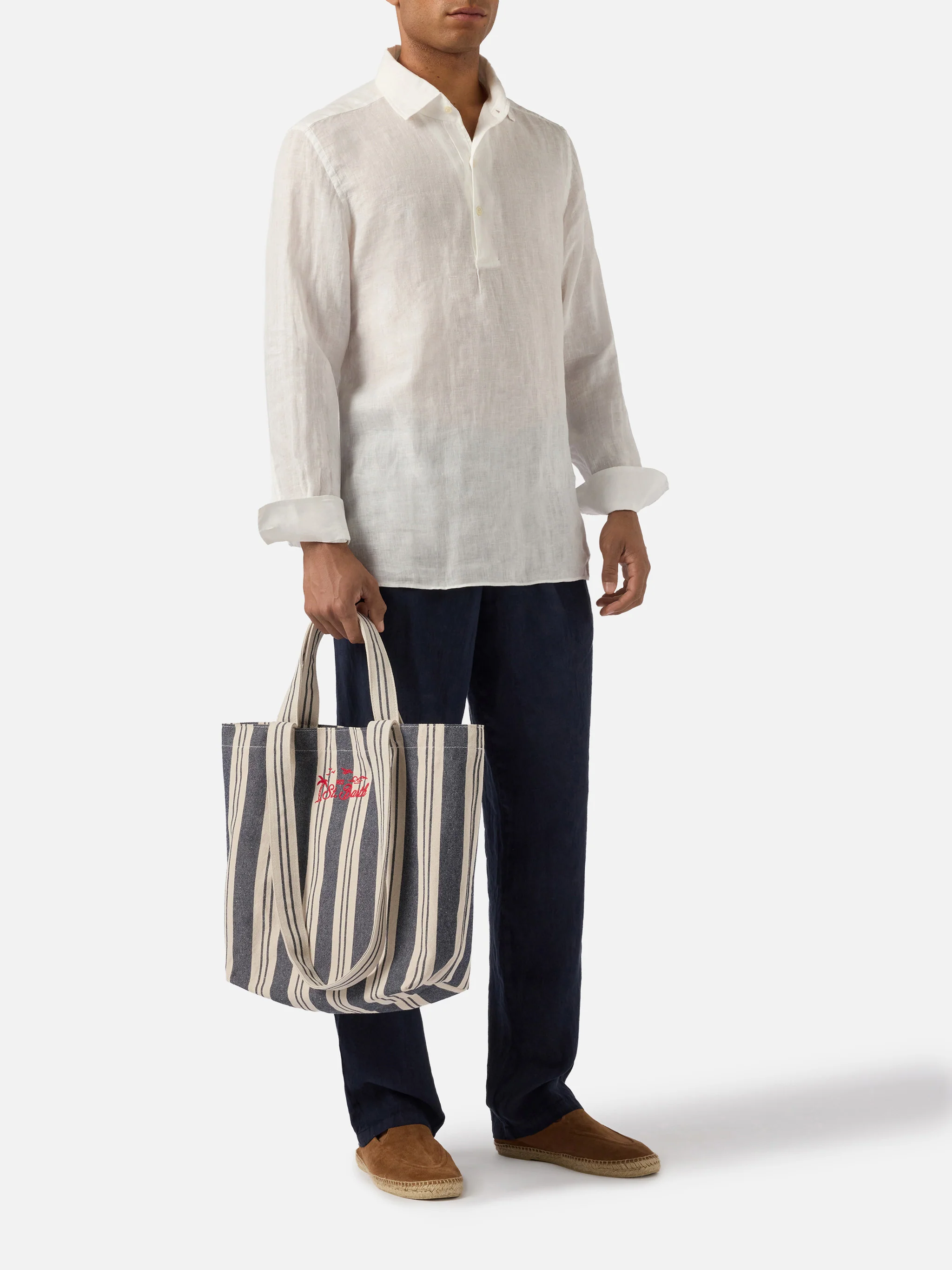 Essential Beach blue and white striped cotton tote bag - Image 2