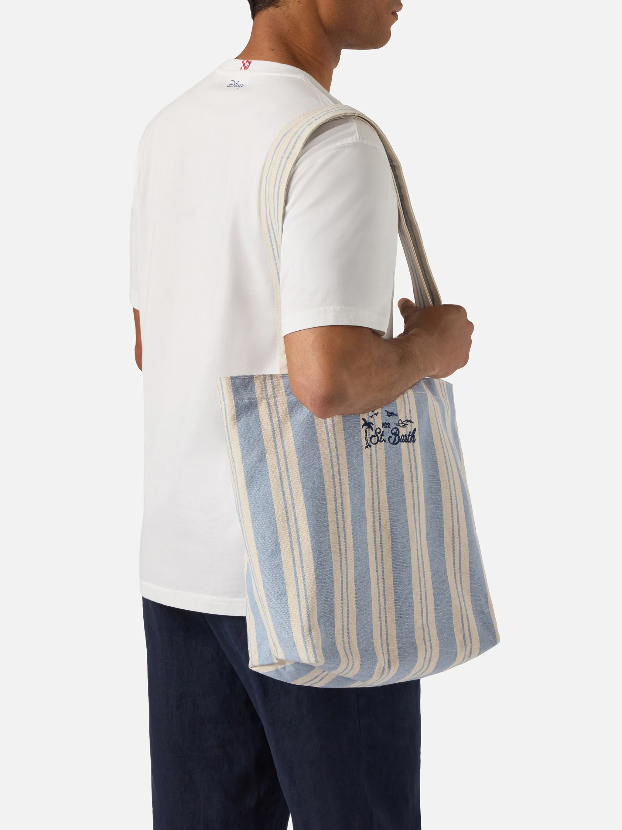 Essential Beach light blue and white striped cotton tote bag - Image 2