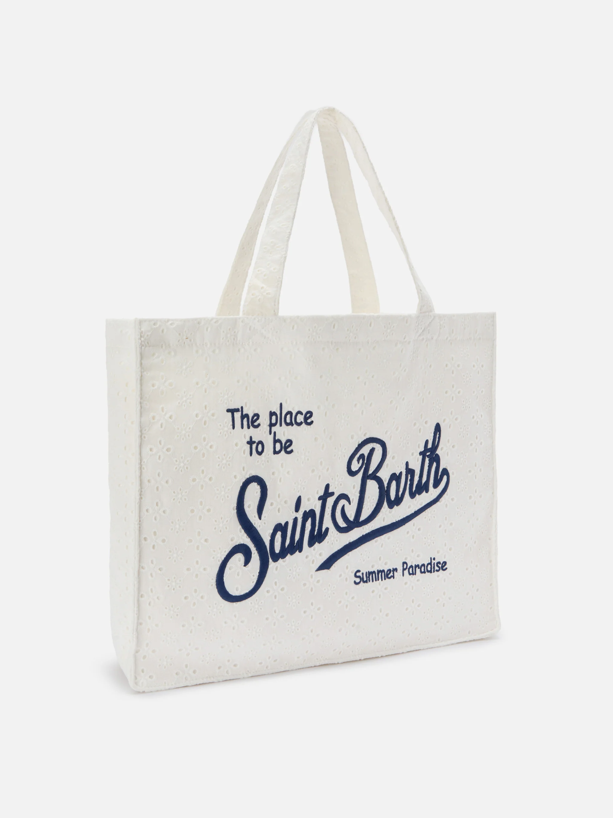 Essential white broderie anglaise cotton tote bag with contrasting logo - Image 3