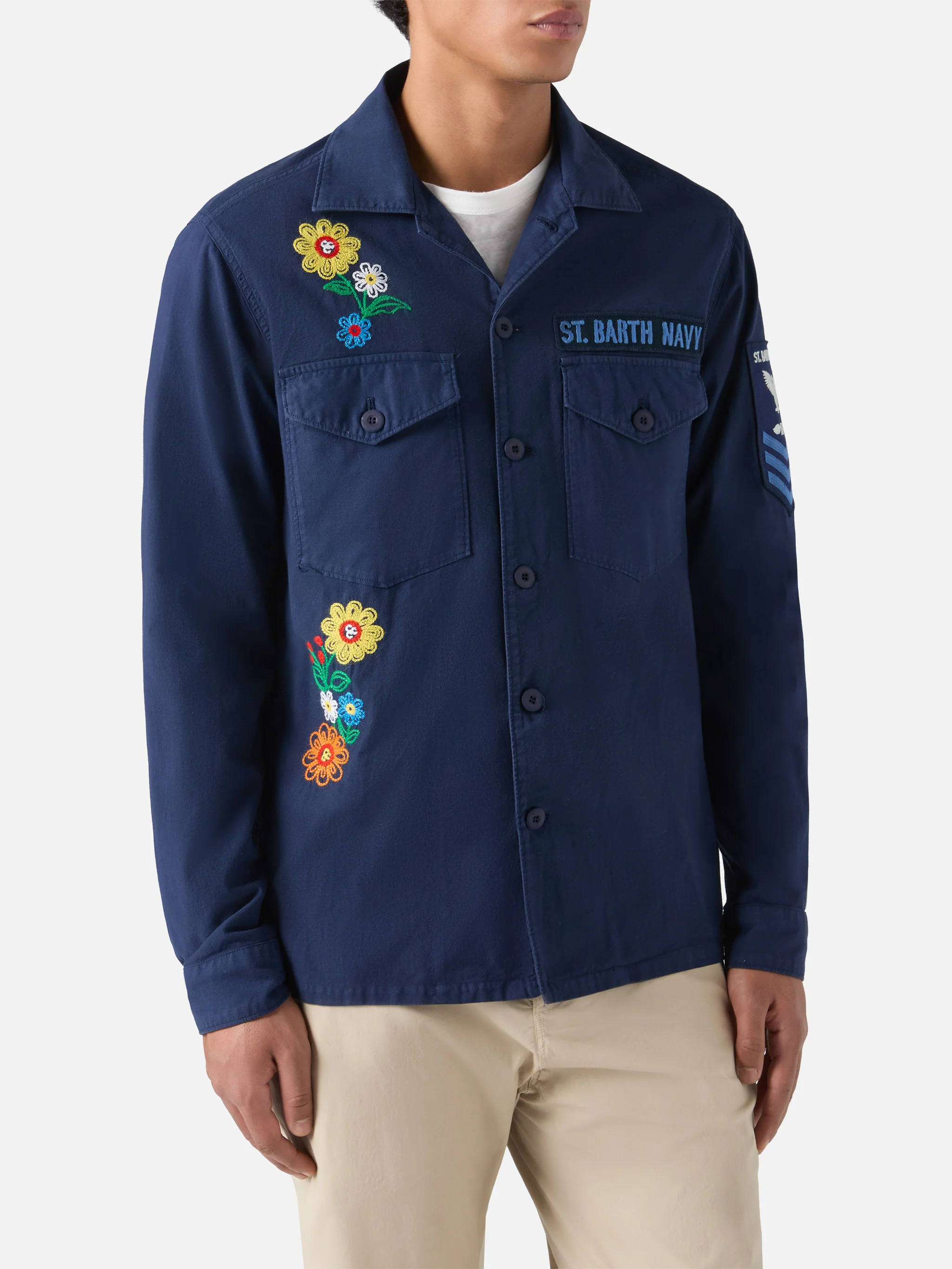 Esteban embroidered overshirt in navy blue