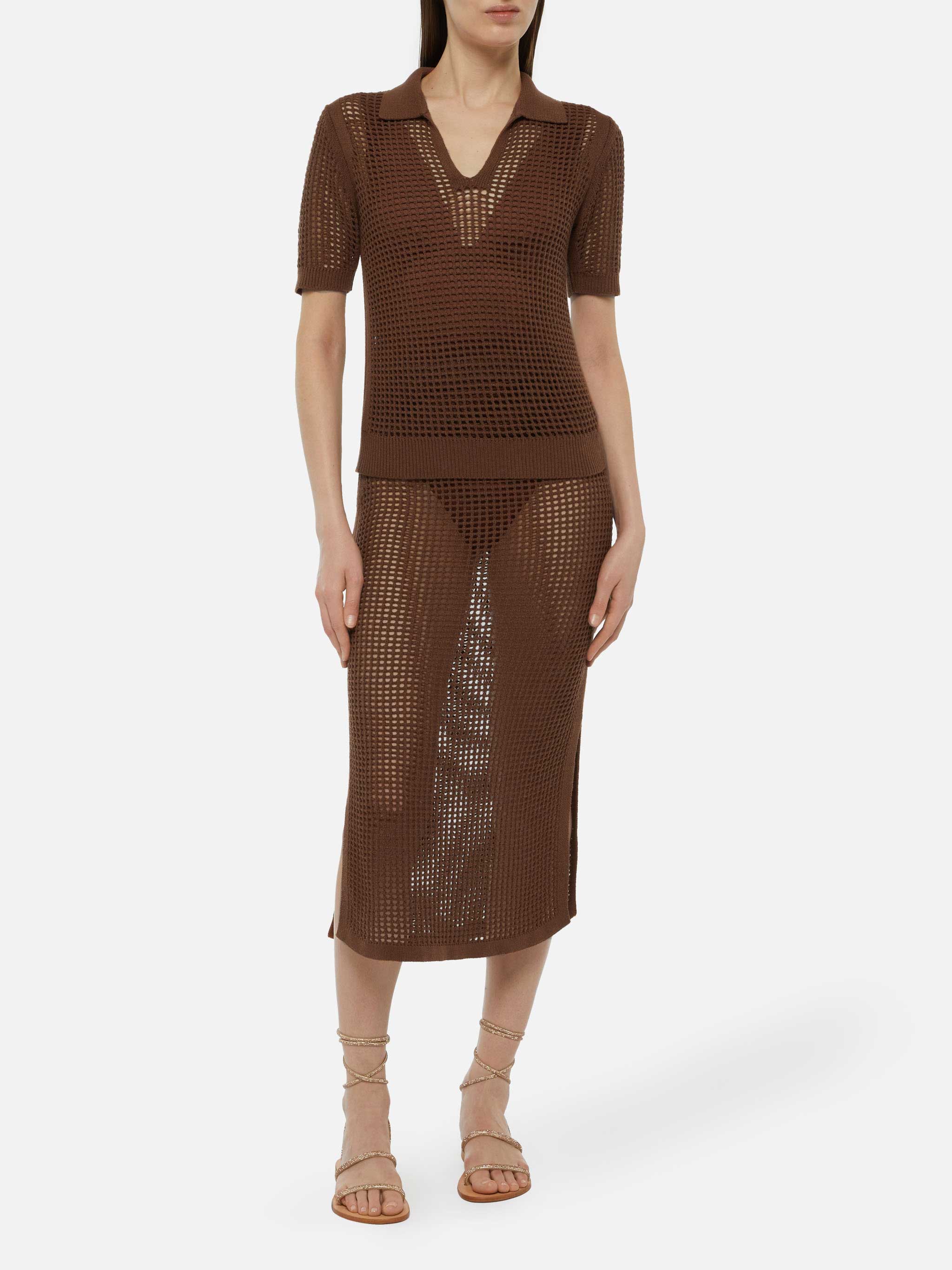 Flora brown mesh crochet polo - Image 5