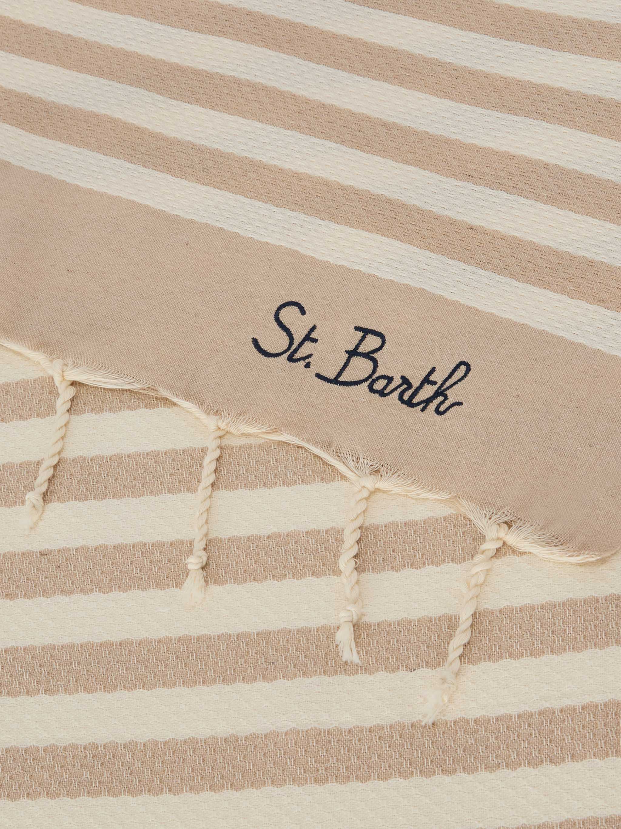 Foutas beach towel with beige and white stripes - Image 4