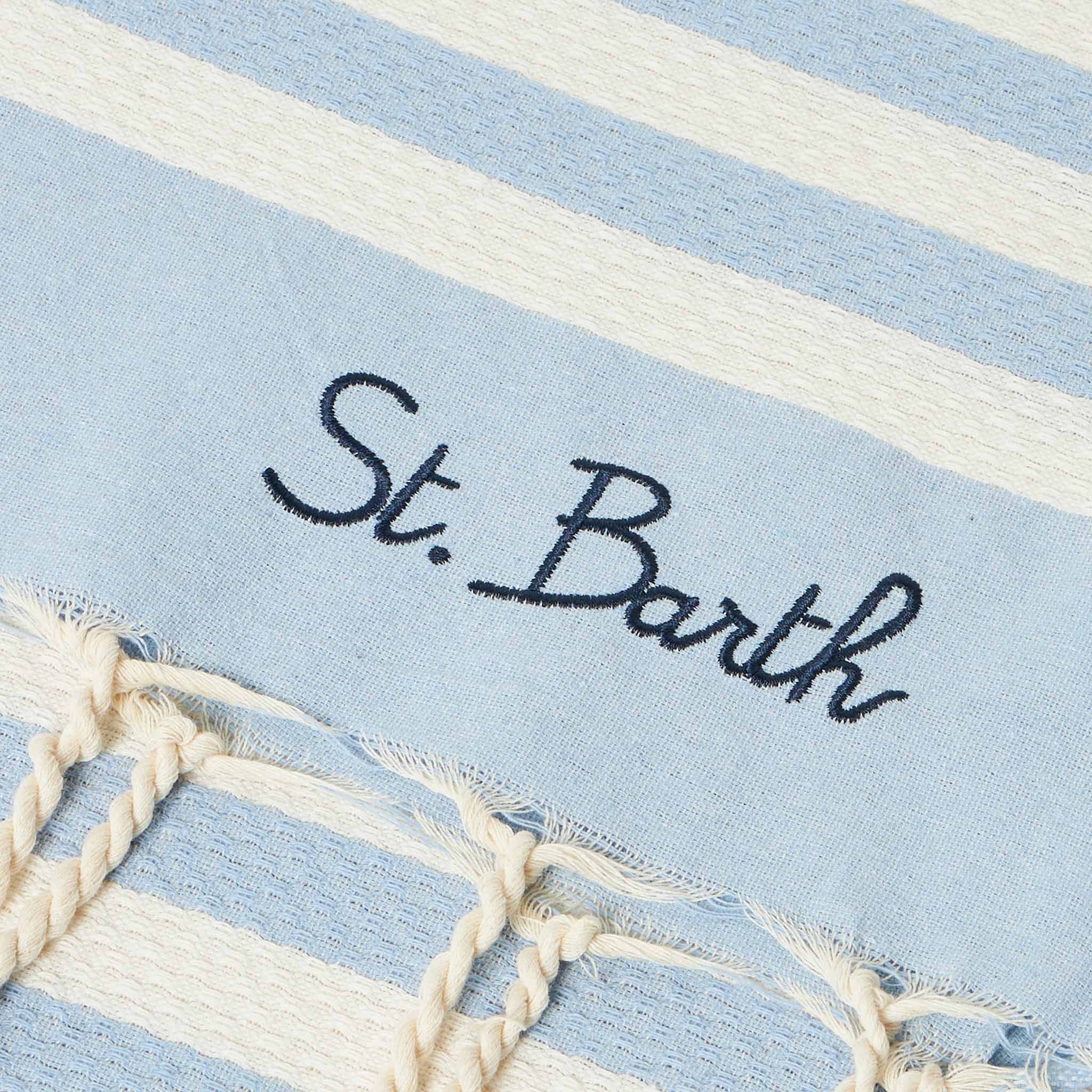 Foutas beach towel with light blue and white stripes - Image 4