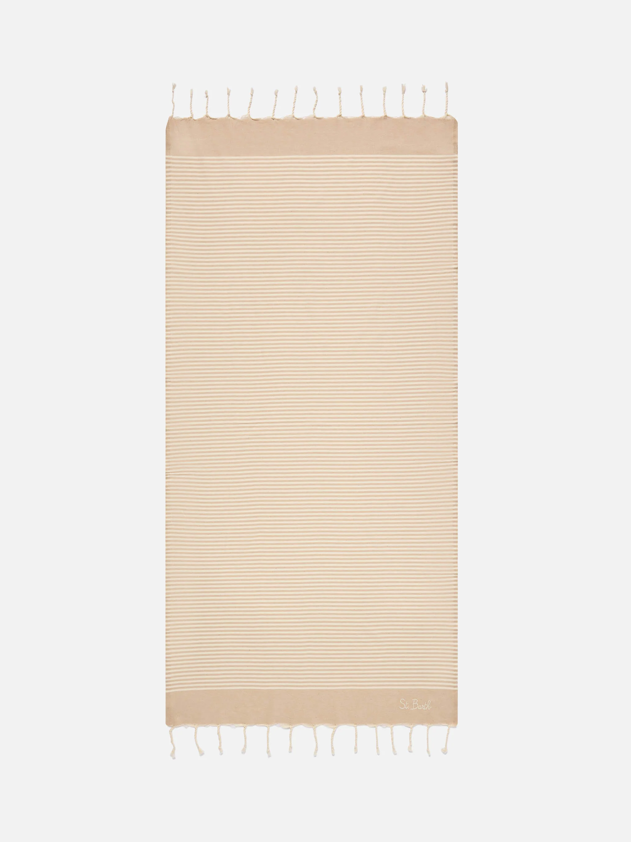 Foutas beach towel with small beige and white stripes