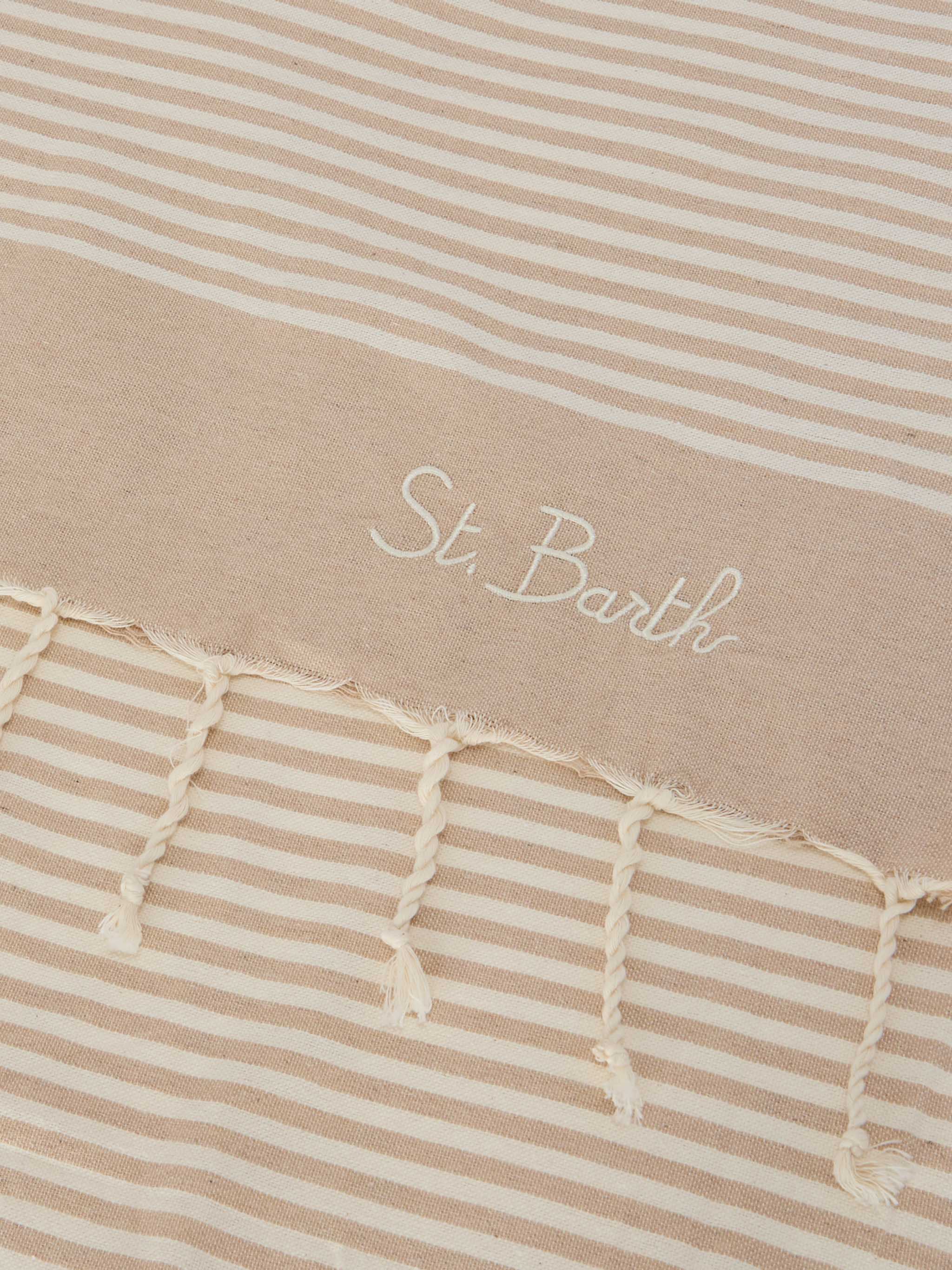 Foutas beach towel with small beige and white stripes - Image 2