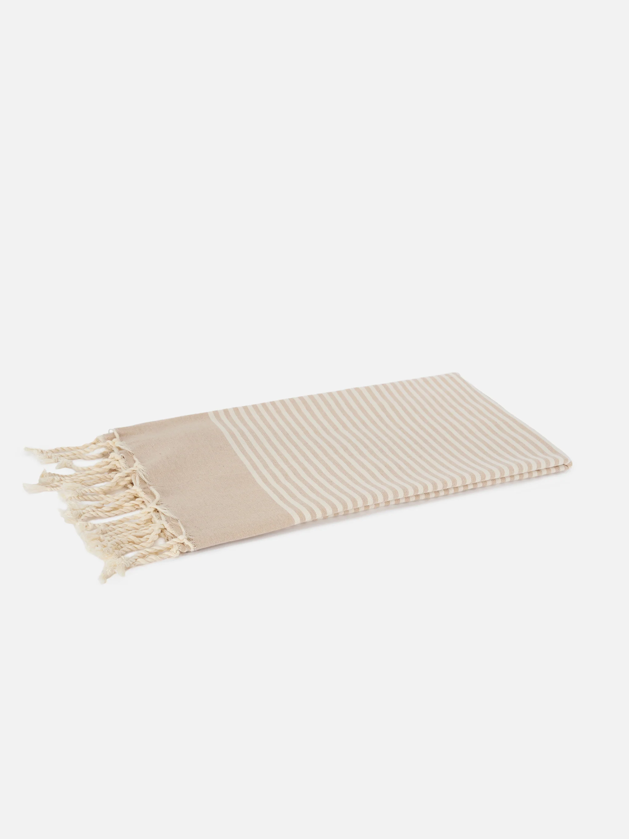 Foutas beach towel with small beige and white stripes - Image 3