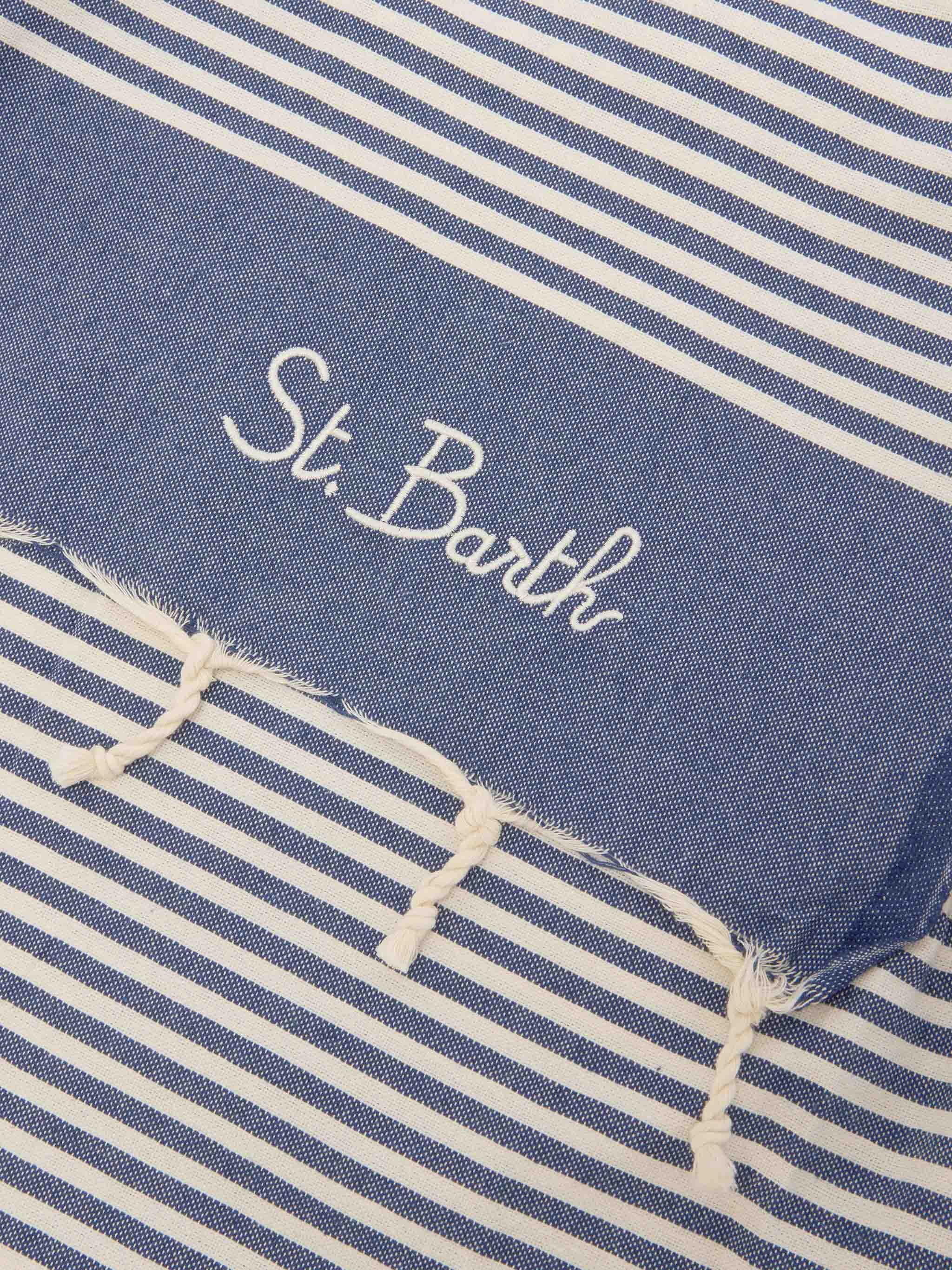 Foutas beach towel with small navy blue and white stripes - Image 2