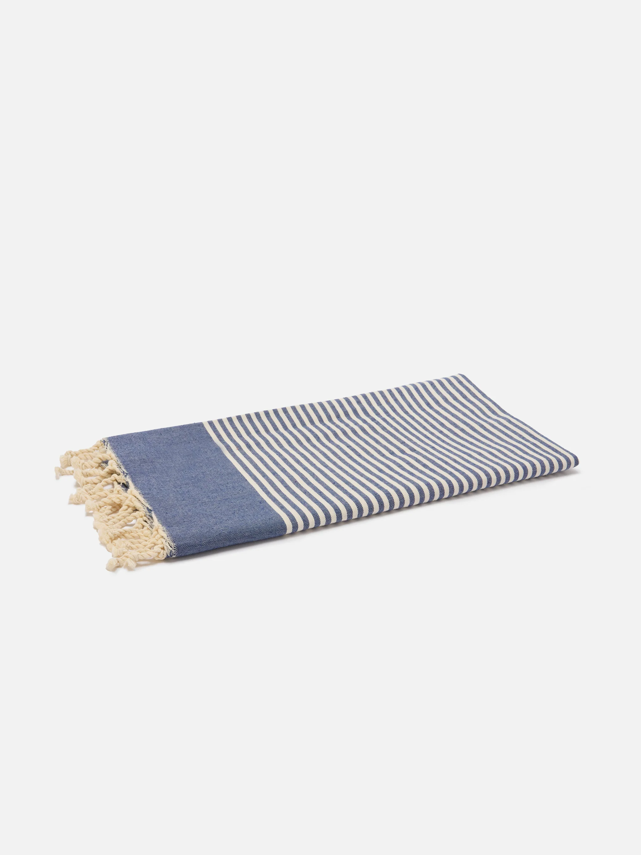 Foutas beach towel with small navy blue and white stripes - Image 3
