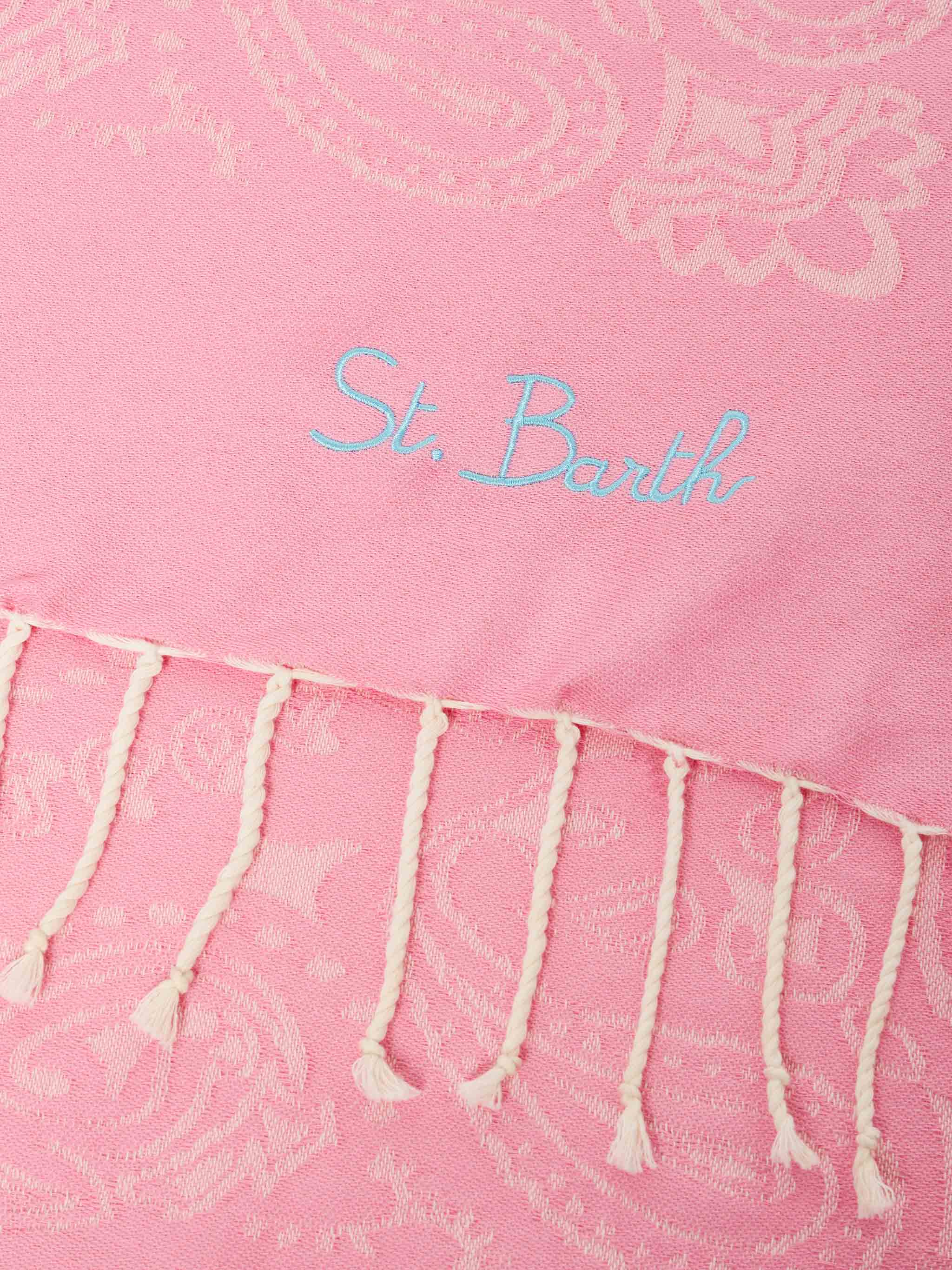 Foutas cotton Jaquard beach towel with pink bandana pattern - Image 2