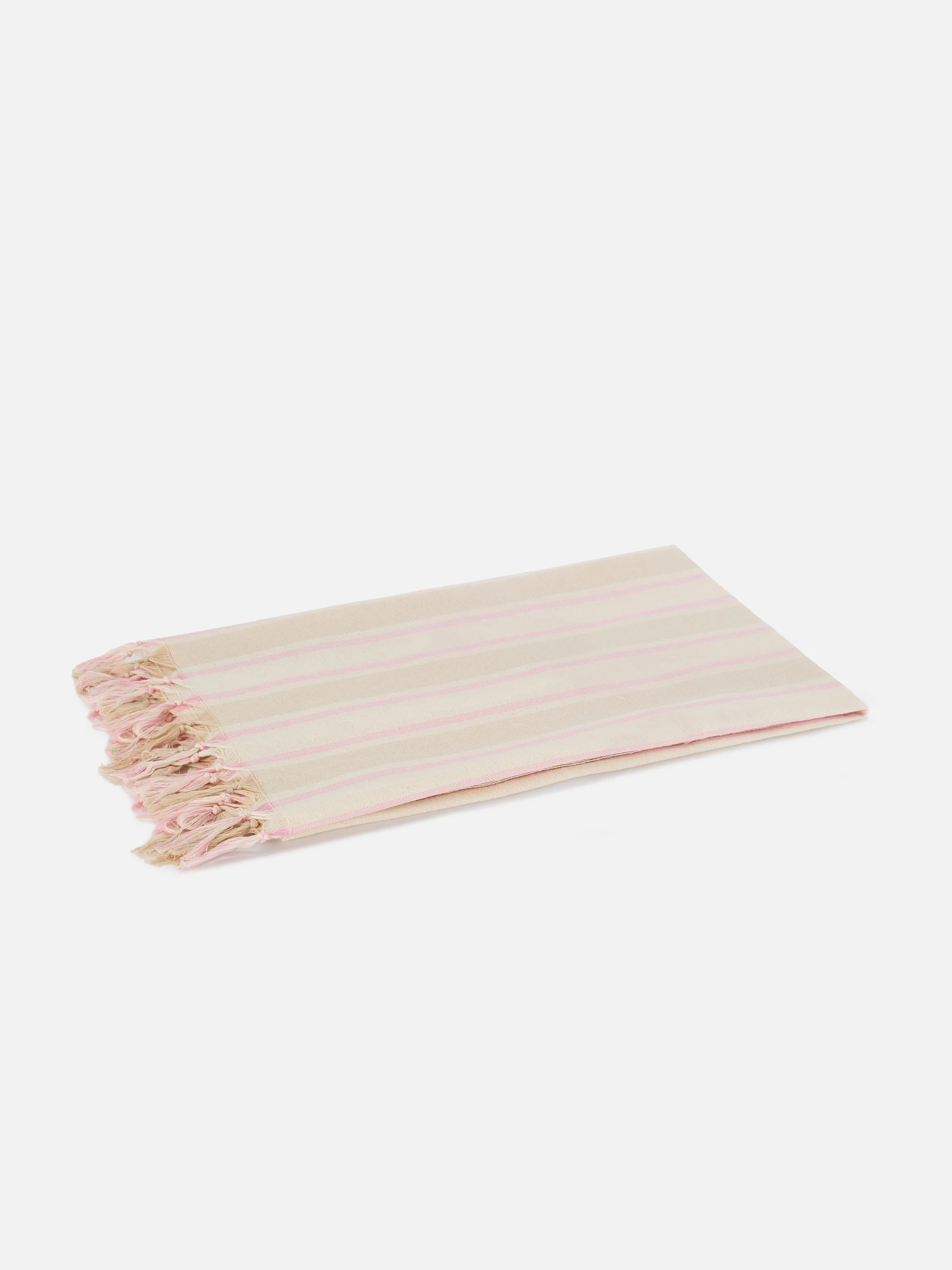 Foutas Lightbeach towel with beige and white stripes and embroidered logo - Image 2