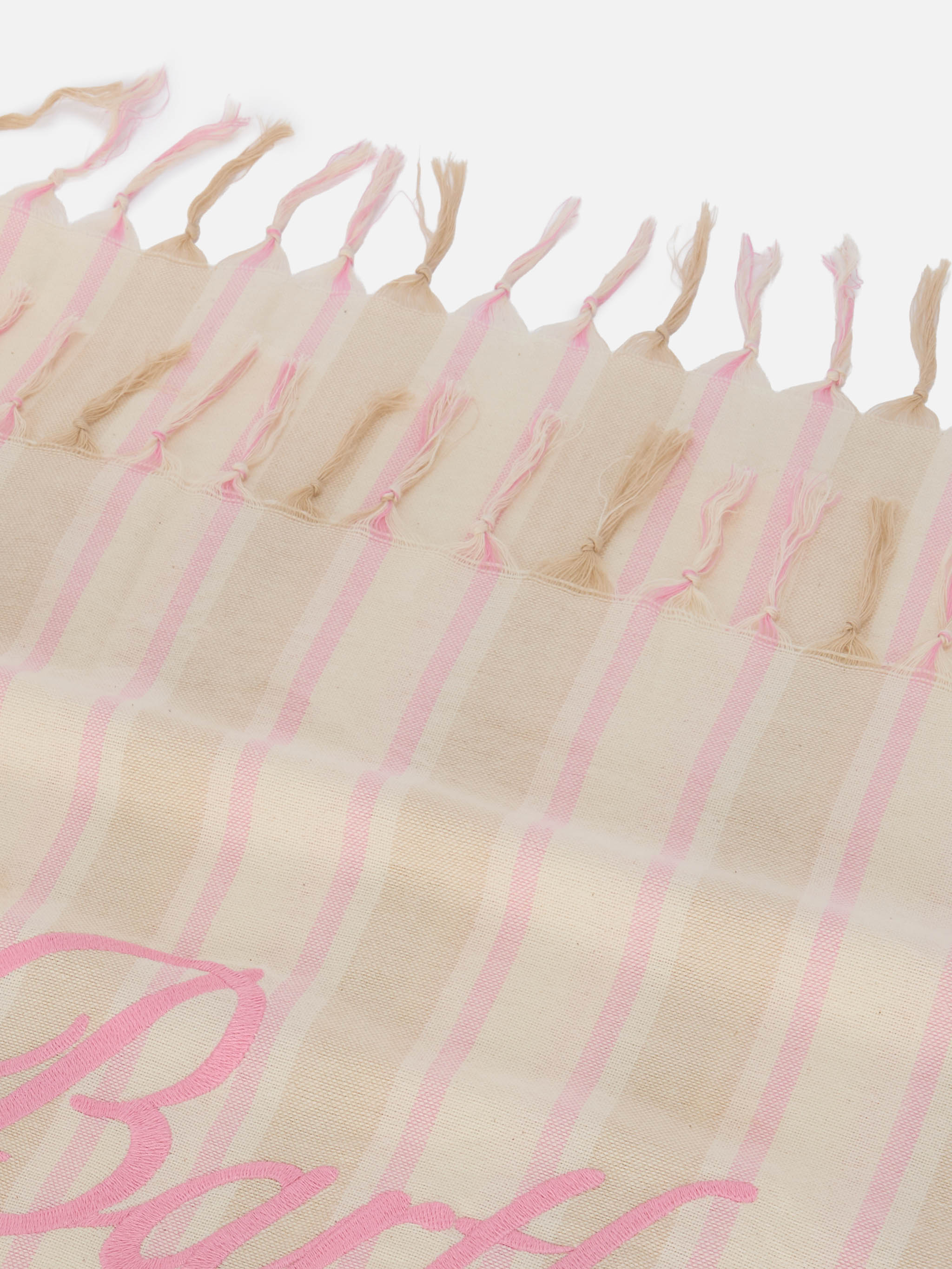 Foutas Lightbeach towel with beige and white stripes and embroidered logo - Image 3