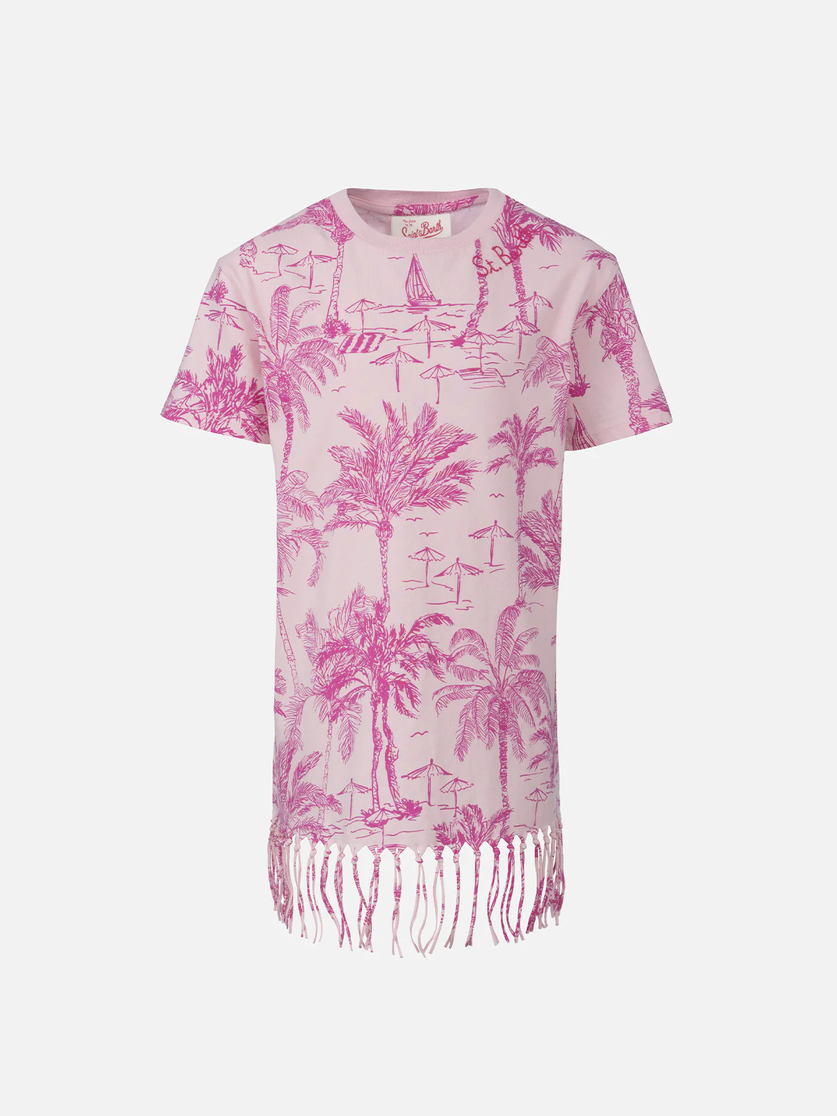 Girl Abbey dress with fringes and toile de jouy print