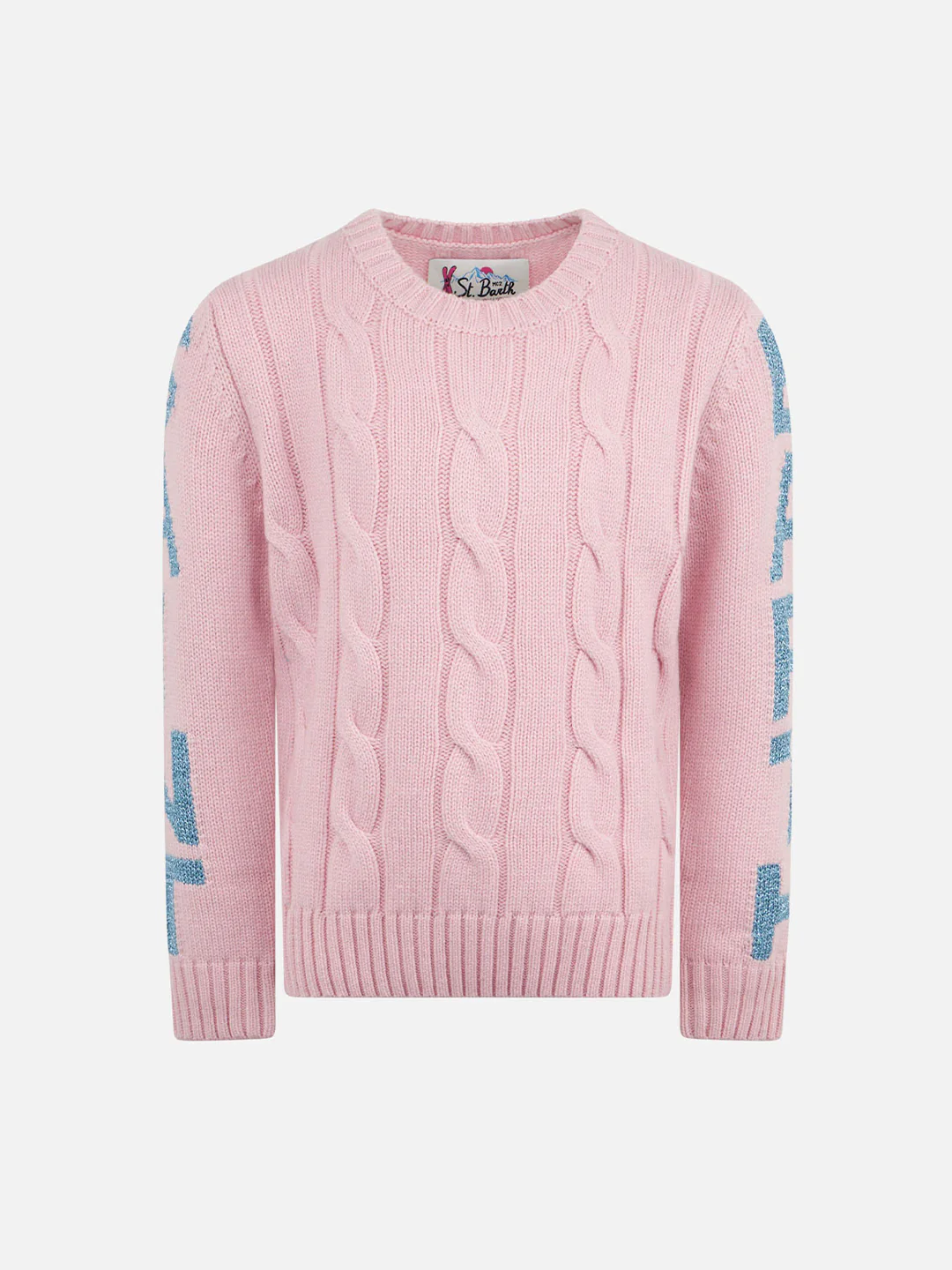 Girl crewneck braided sweater with Saint Barth lurex print