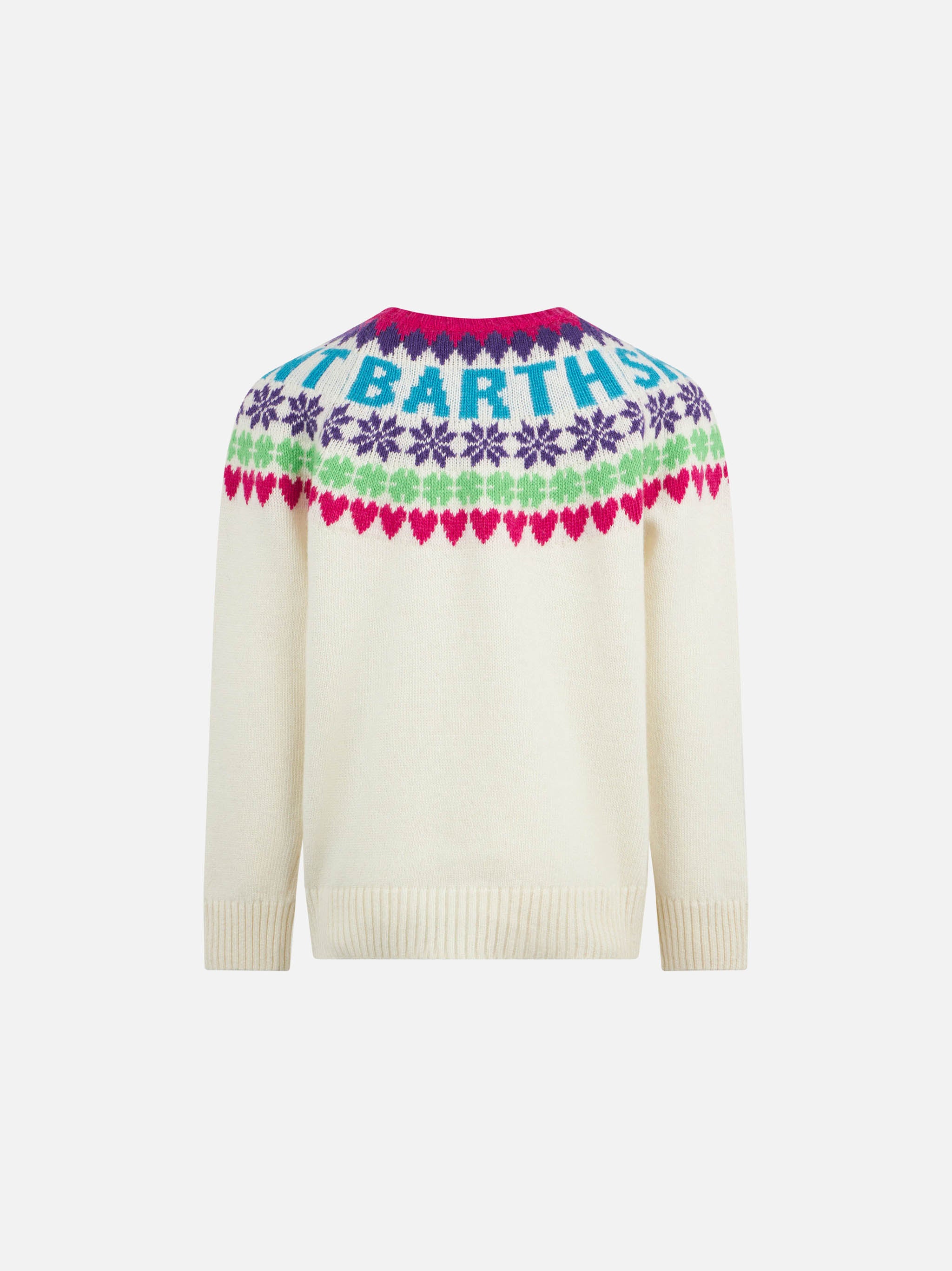 Girl crewneck white sweater with fair isle jacquard - Image 3