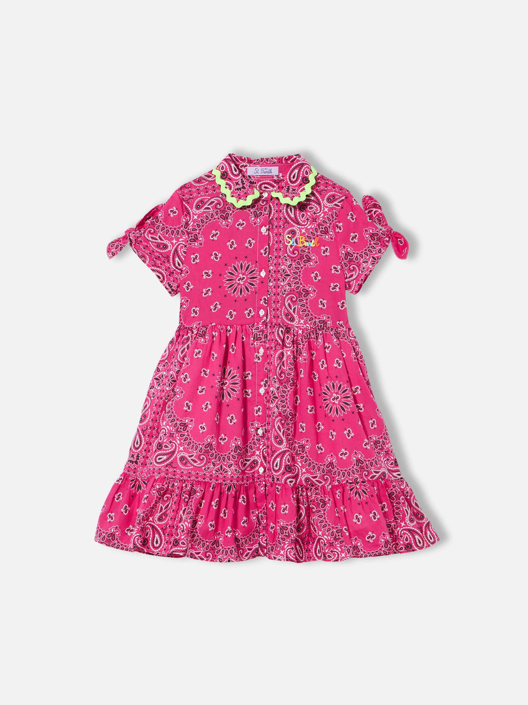 Girl fuchsia dress with bandana pattern
