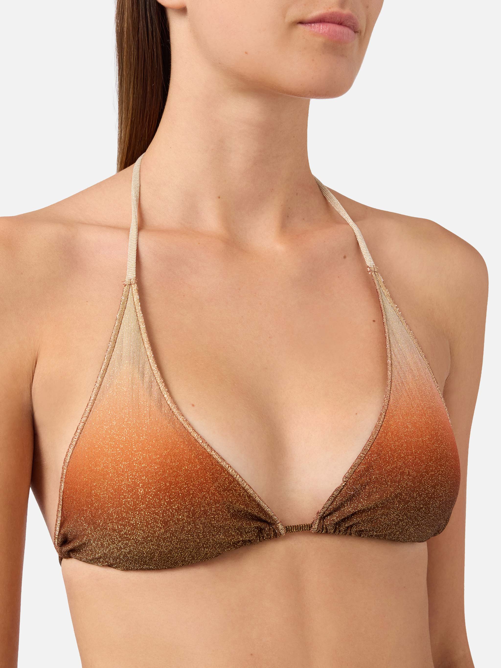 Guiana Overlock triangle bikini top in degradé lurex - Image 2