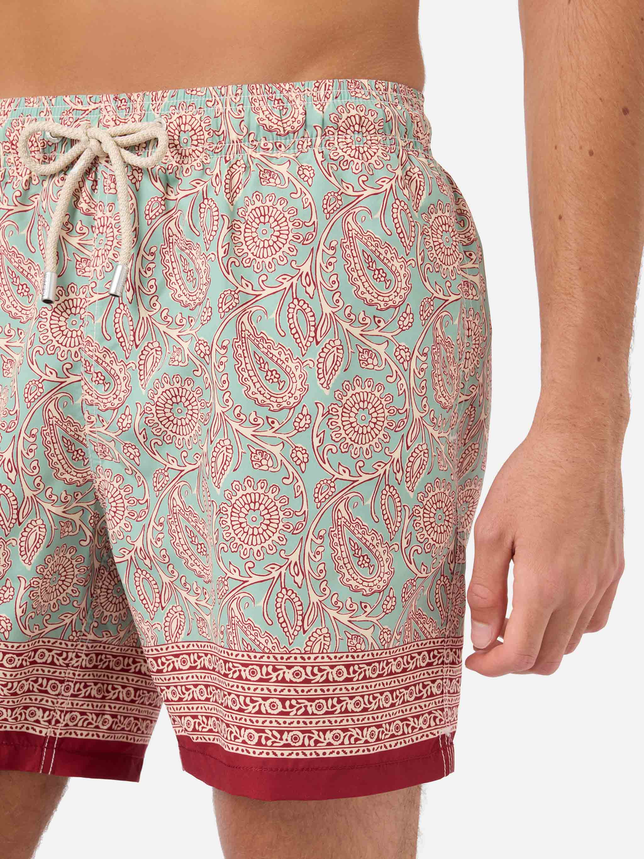 Gustavia aqua green swim shorts with contrasting paisley print - Image 4