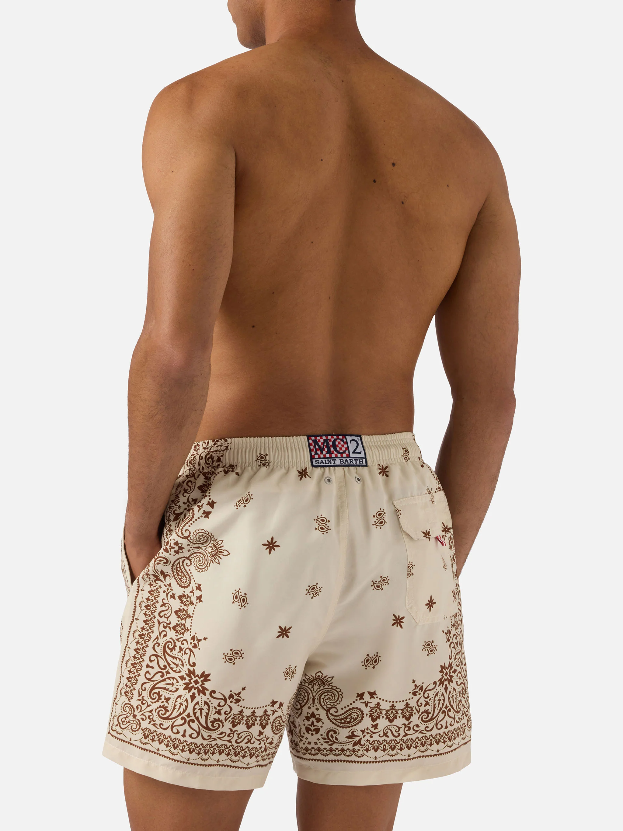 Gustavia beige swim shorts with bandana print - Image 5