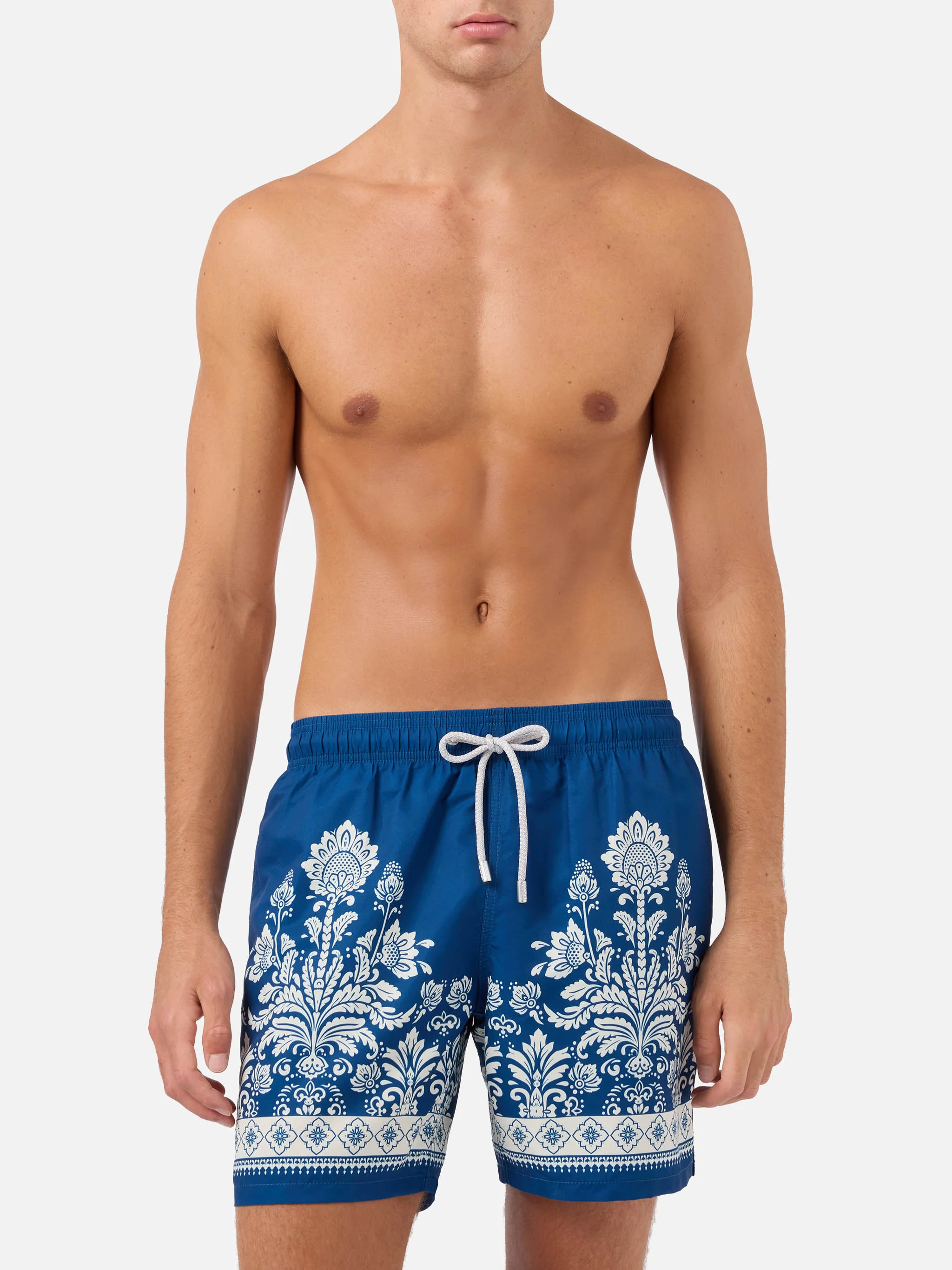 Gustavia blue swim shorts with ornamental floral print - Image 3