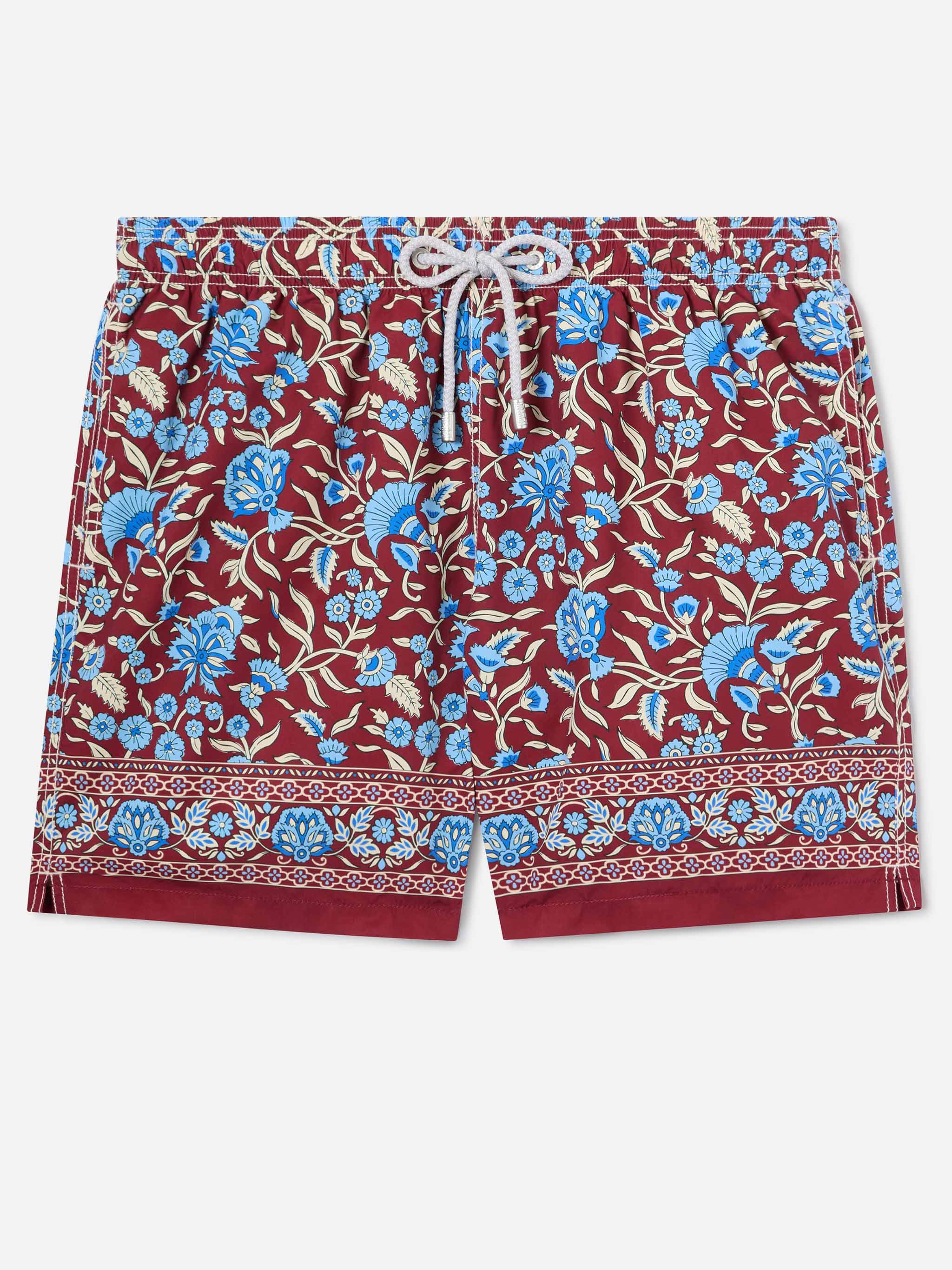 Gustavia burgundy swim shorts with floral print