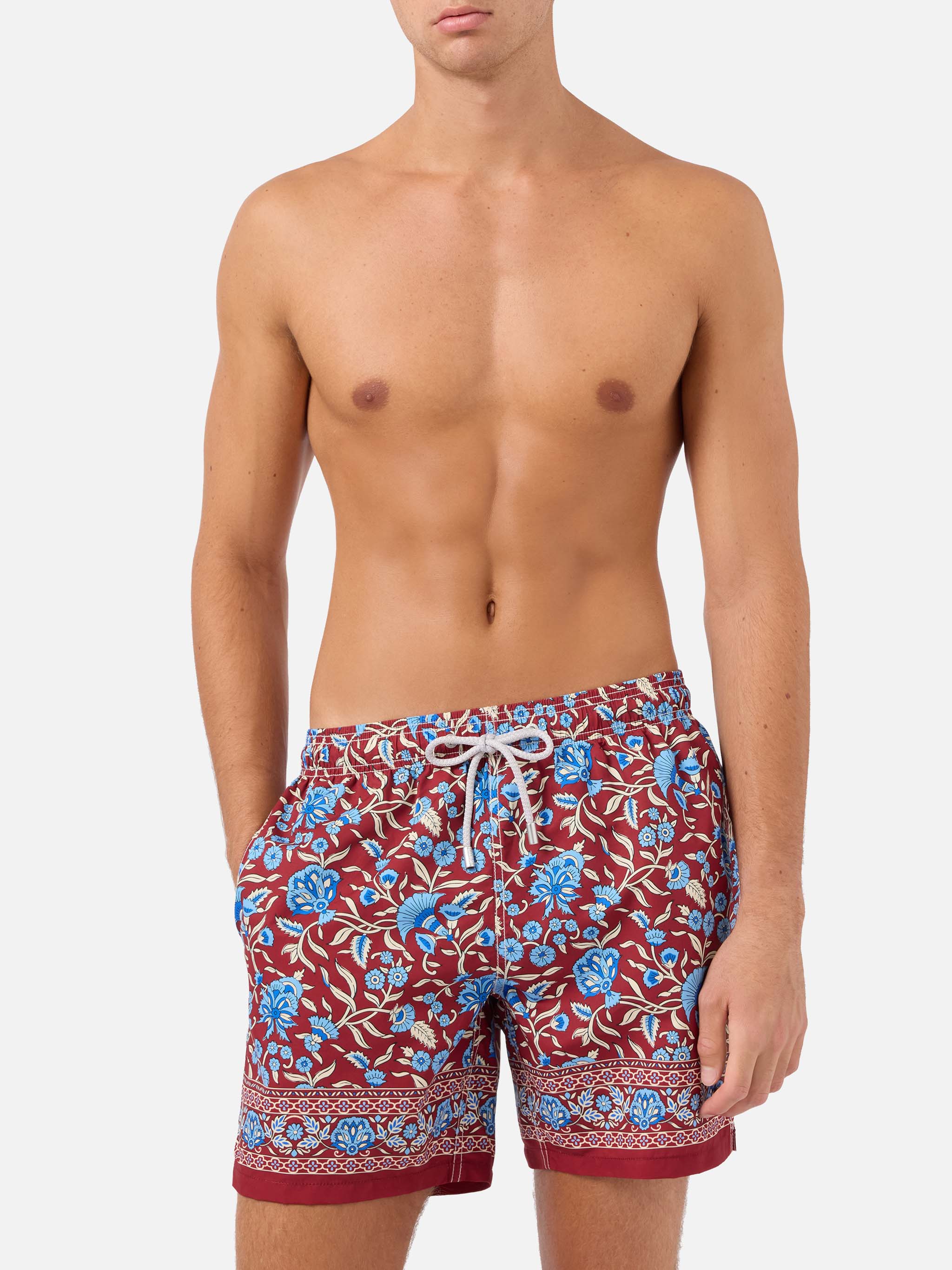 Gustavia burgundy swim shorts with floral print - Image 3