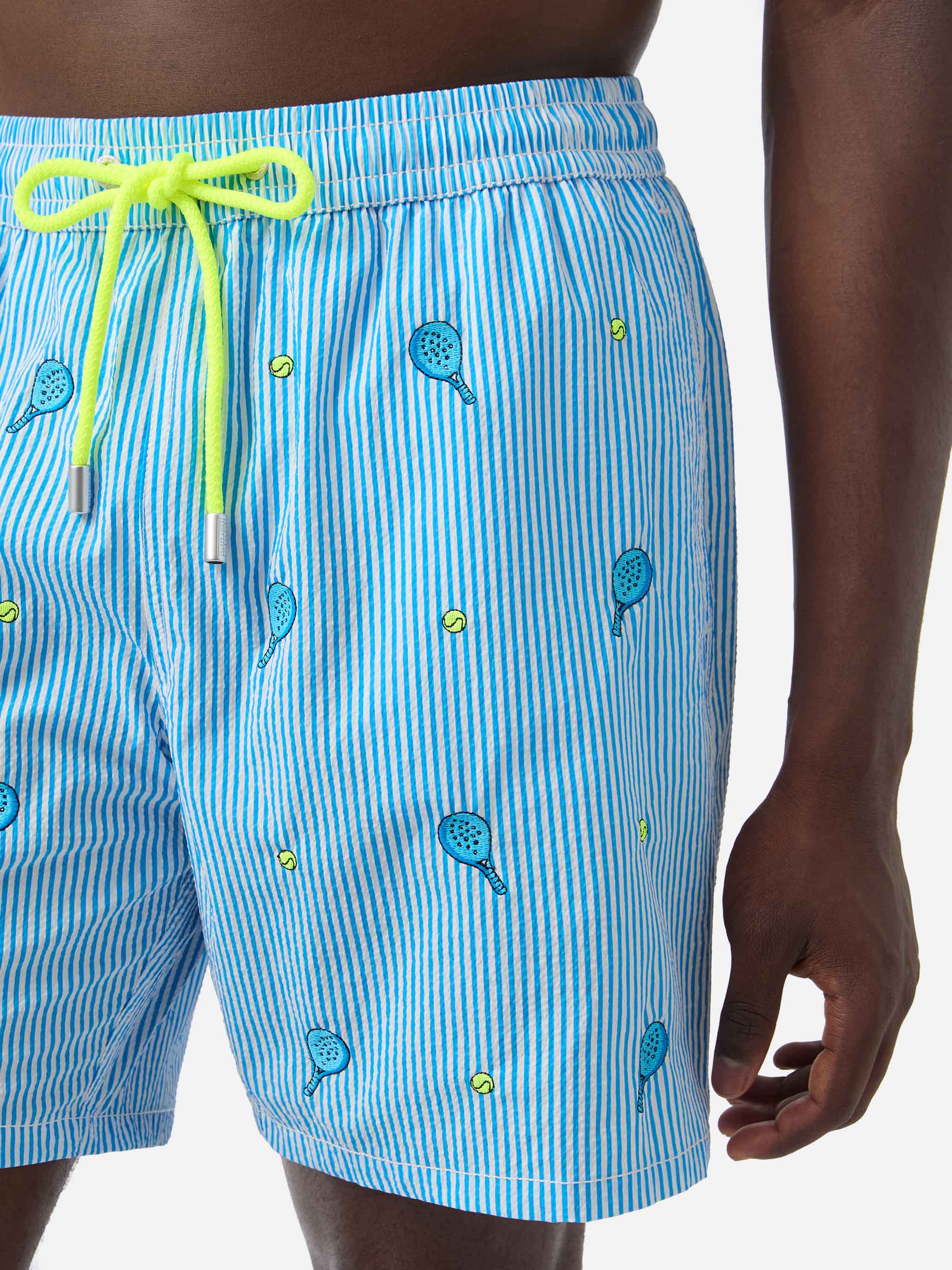 Gustavia seersucker striped swim shorts with embroidery - Image 4