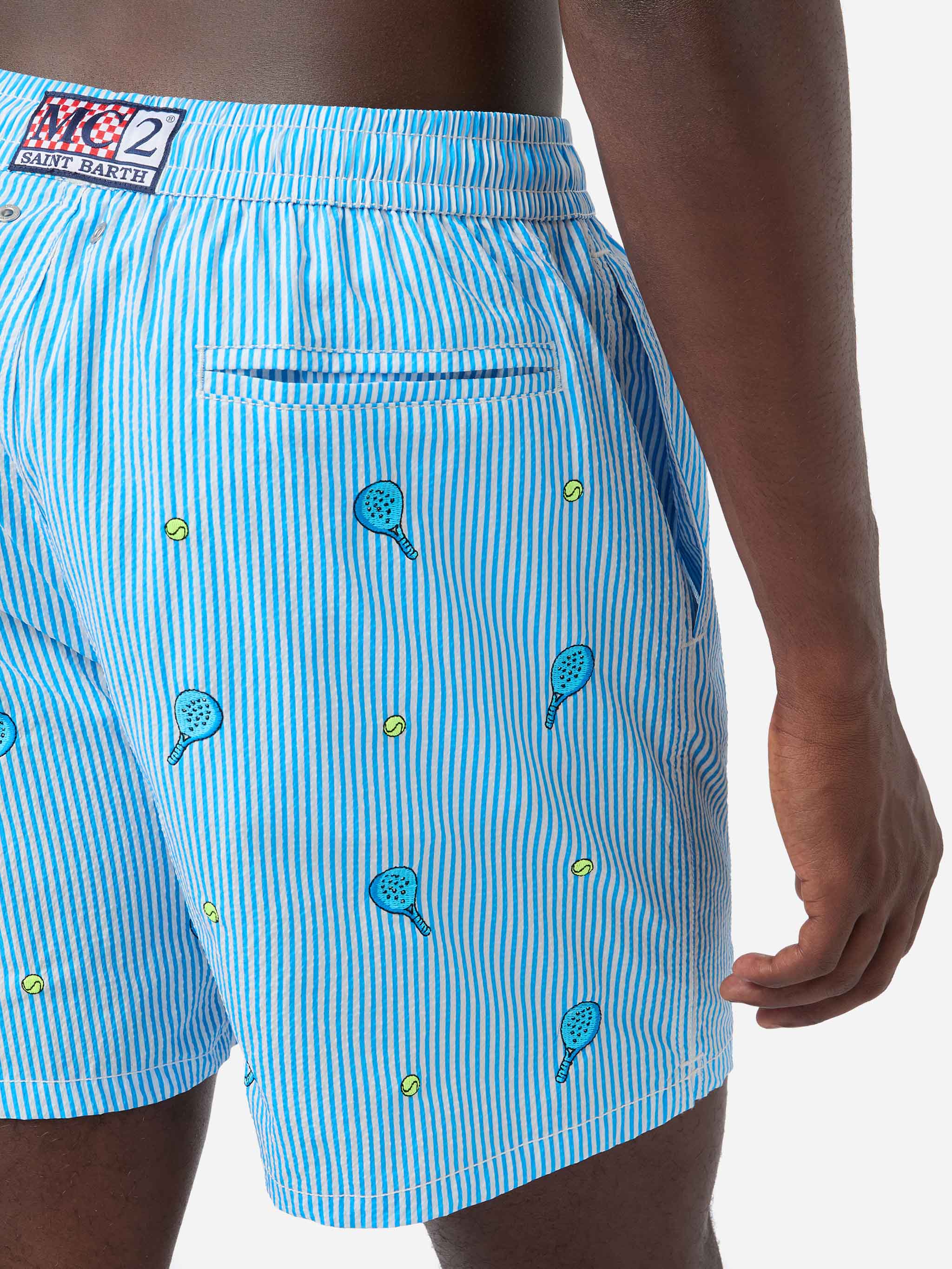 Gustavia seersucker striped swim shorts with embroidery - Image 6