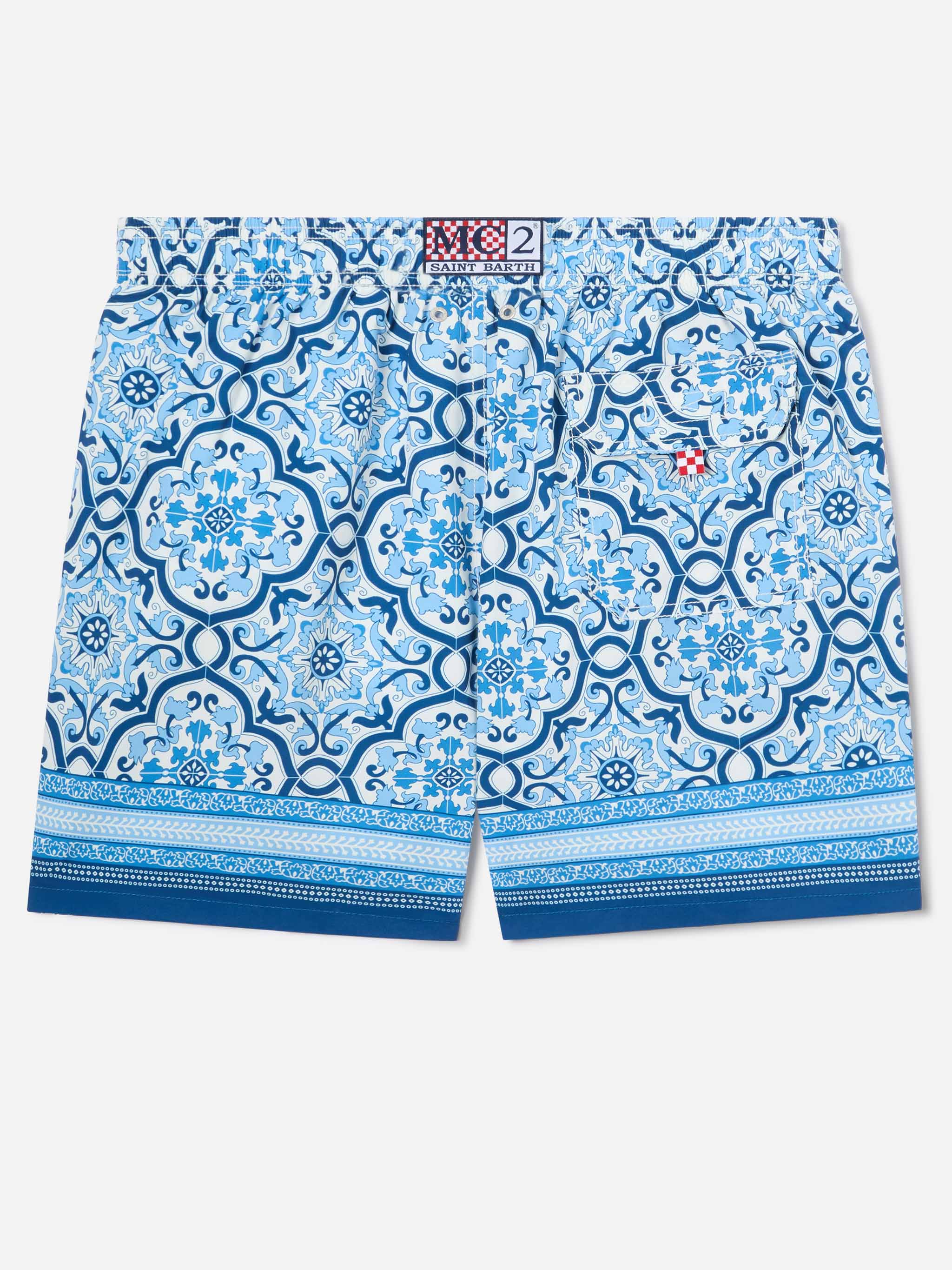 Gustavia swim shorts with blue ornamental placed print - Image 2