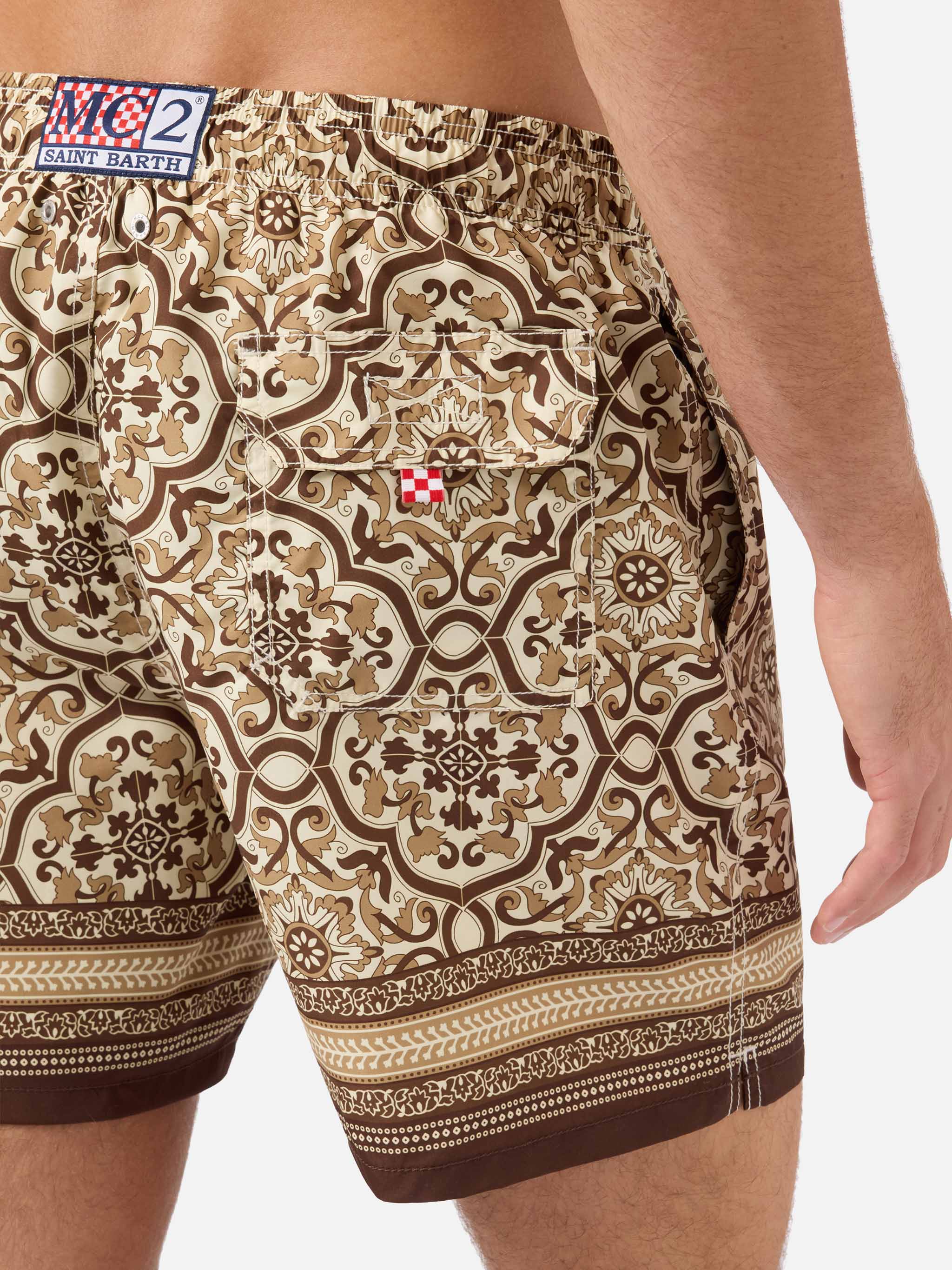 Gustavia swim shorts with brown ornamental placed print - Image 6
