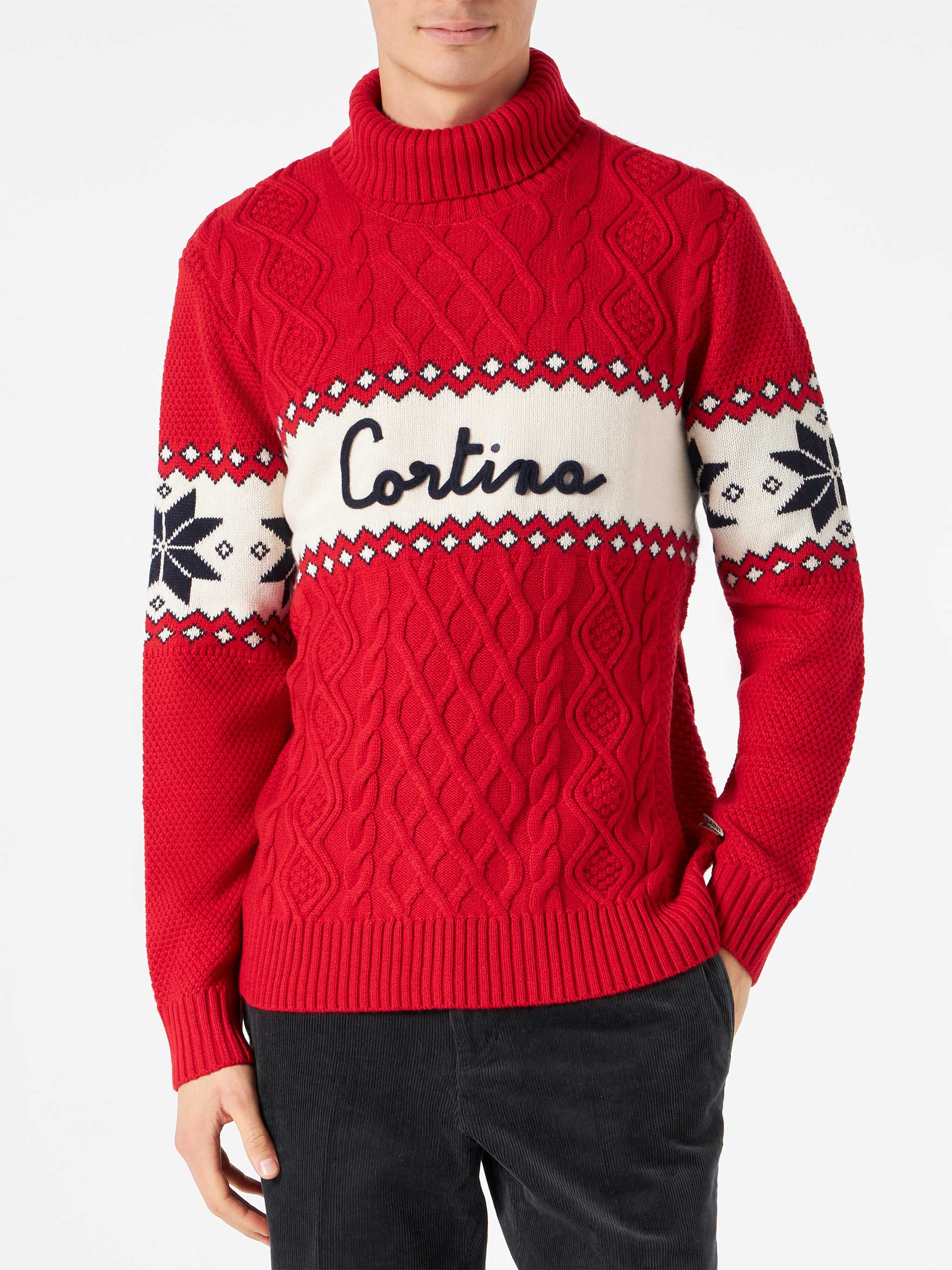 Half-turtleneck sweater with Cortina lettering