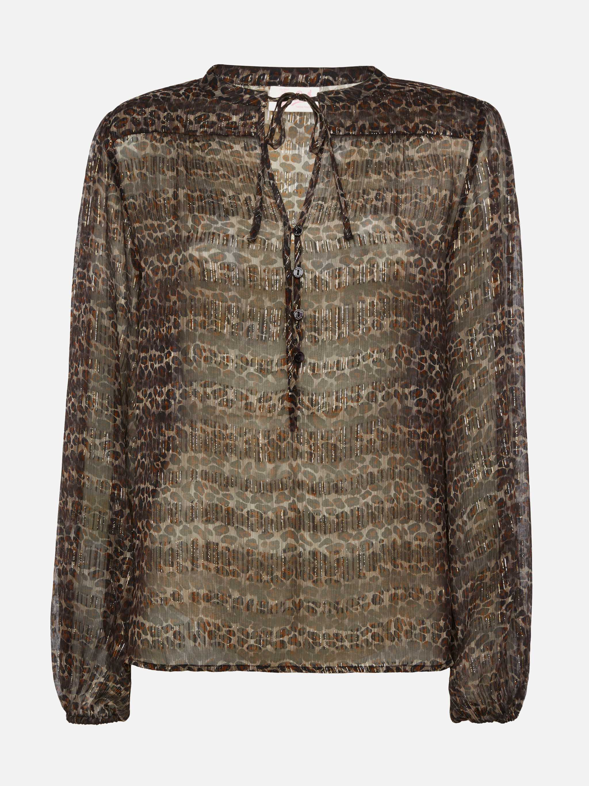 Harper silk voile blouse in lurex silk voile with animalier print