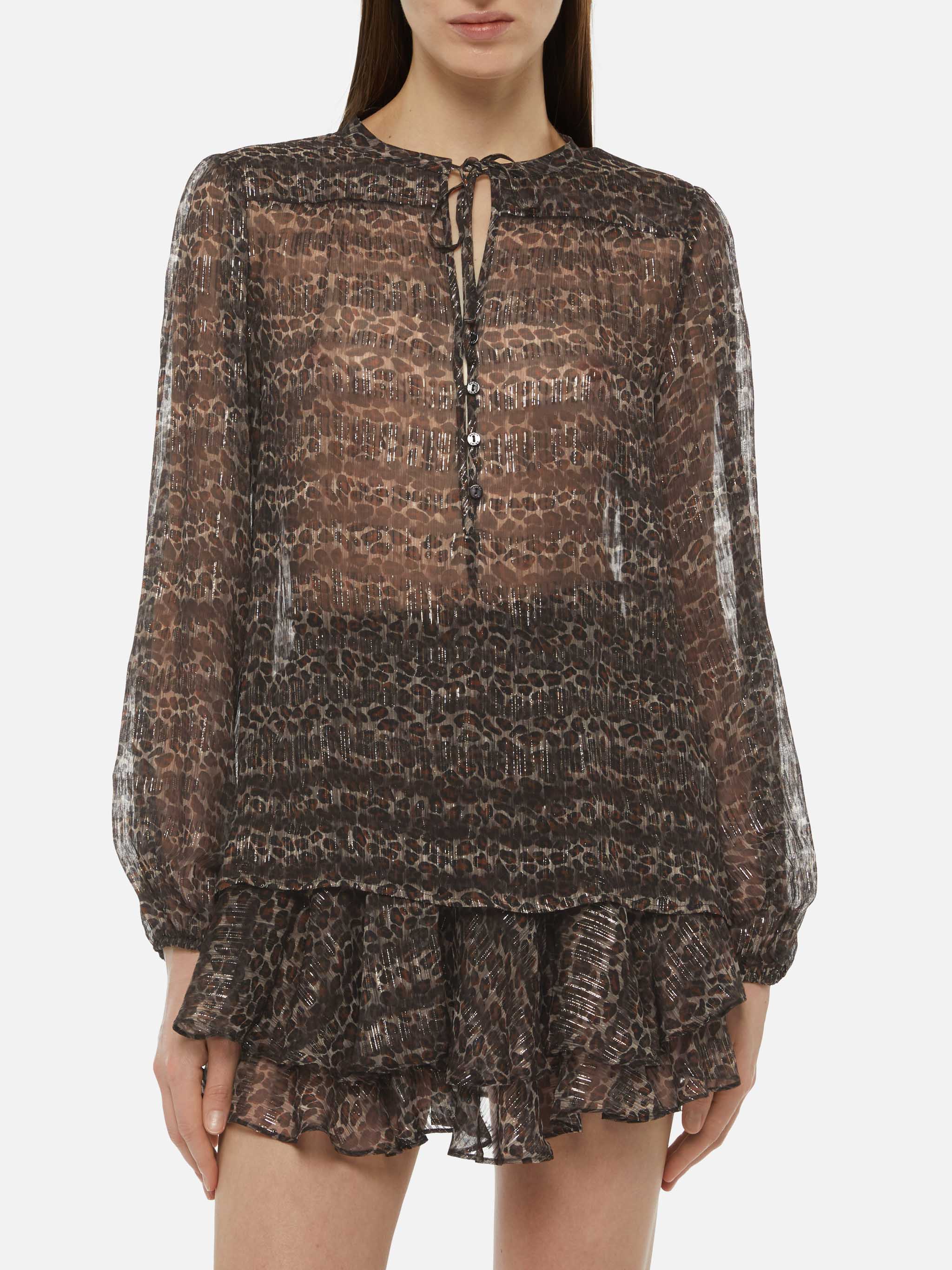 Harper silk voile blouse in lurex silk voile with animalier print - Image 2