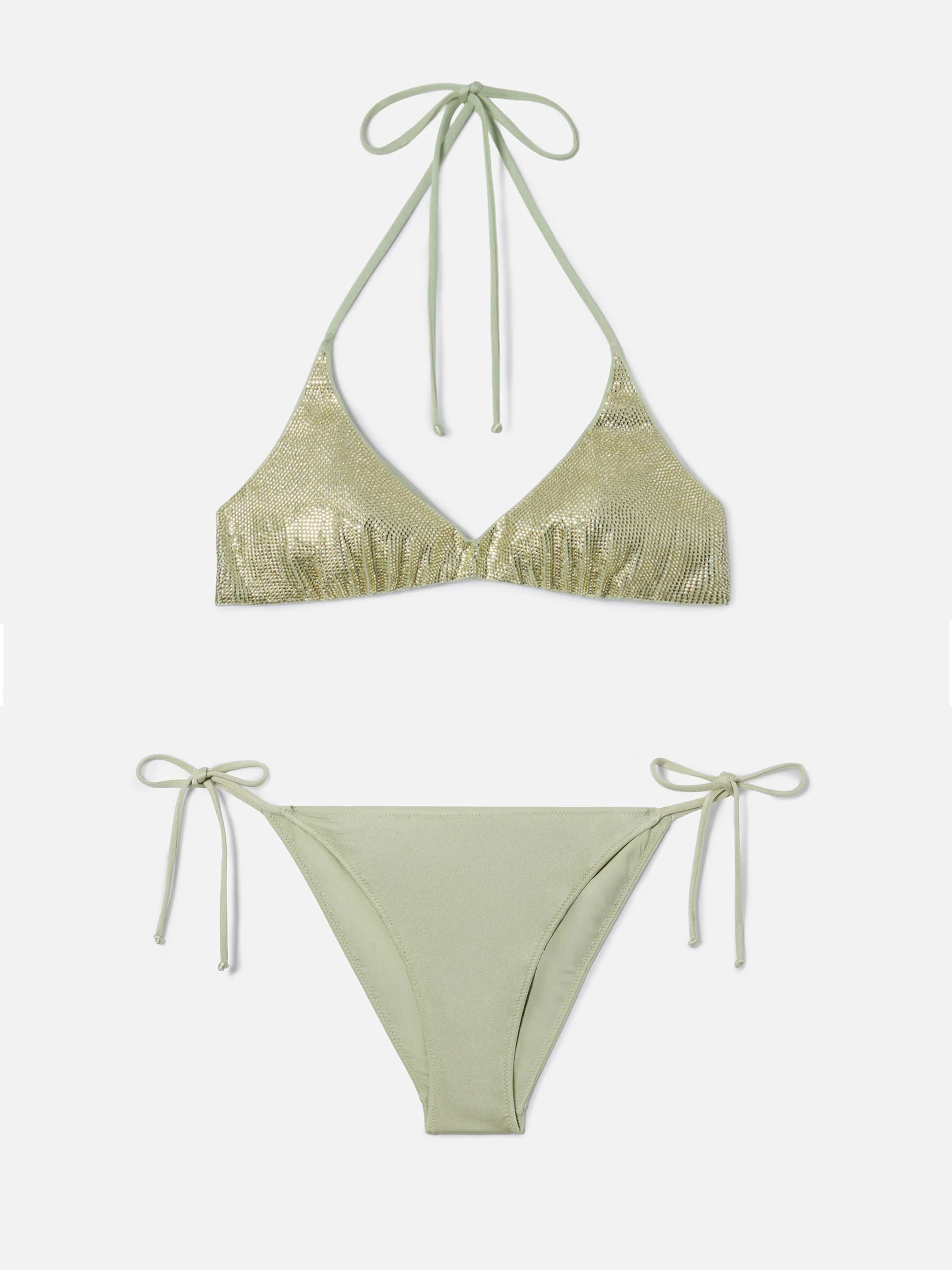 Hespera Virgo mint green glossy finish bikini with rhinestones
