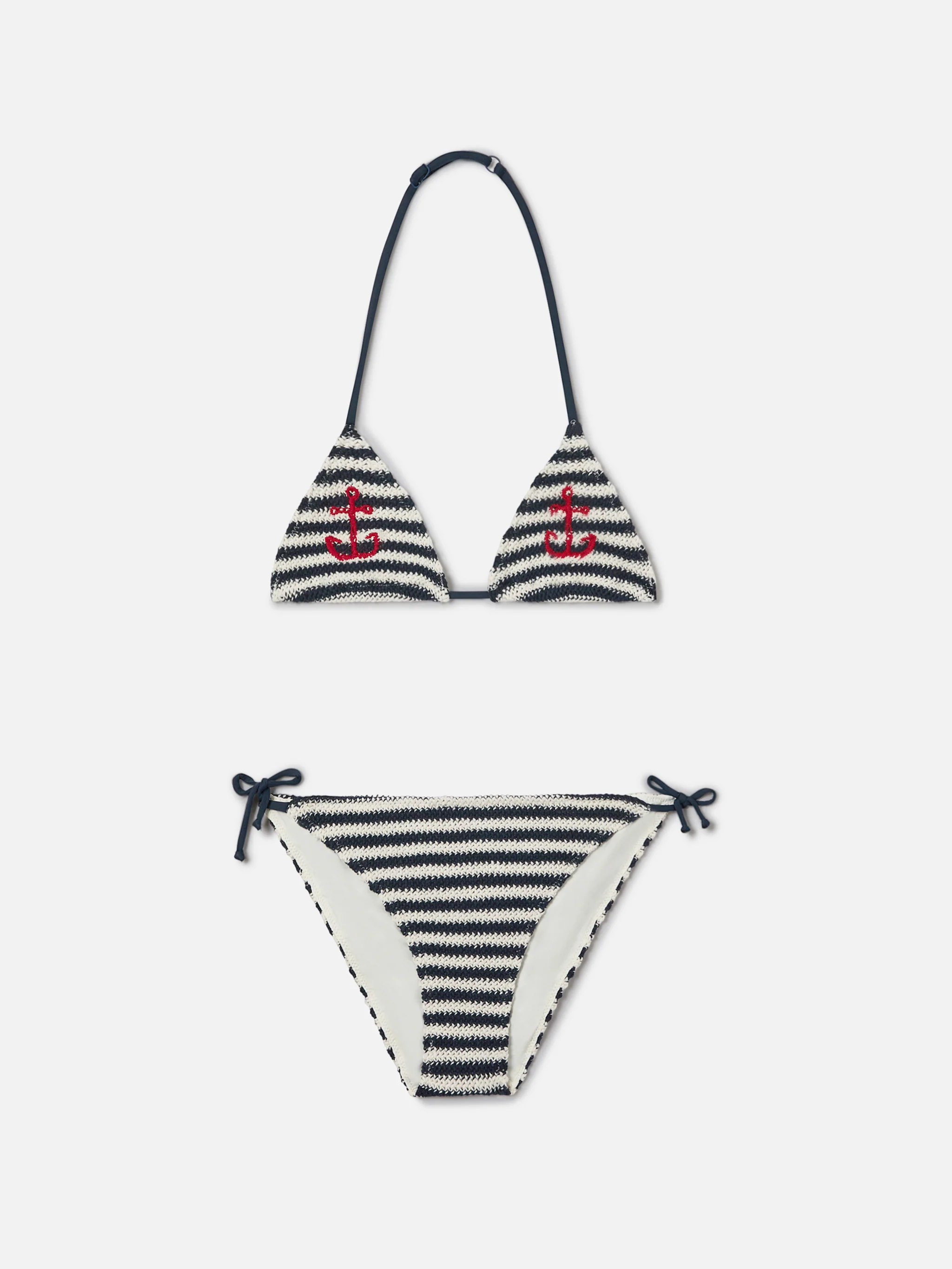 Holly crochet striped bikini with nautical embroidery