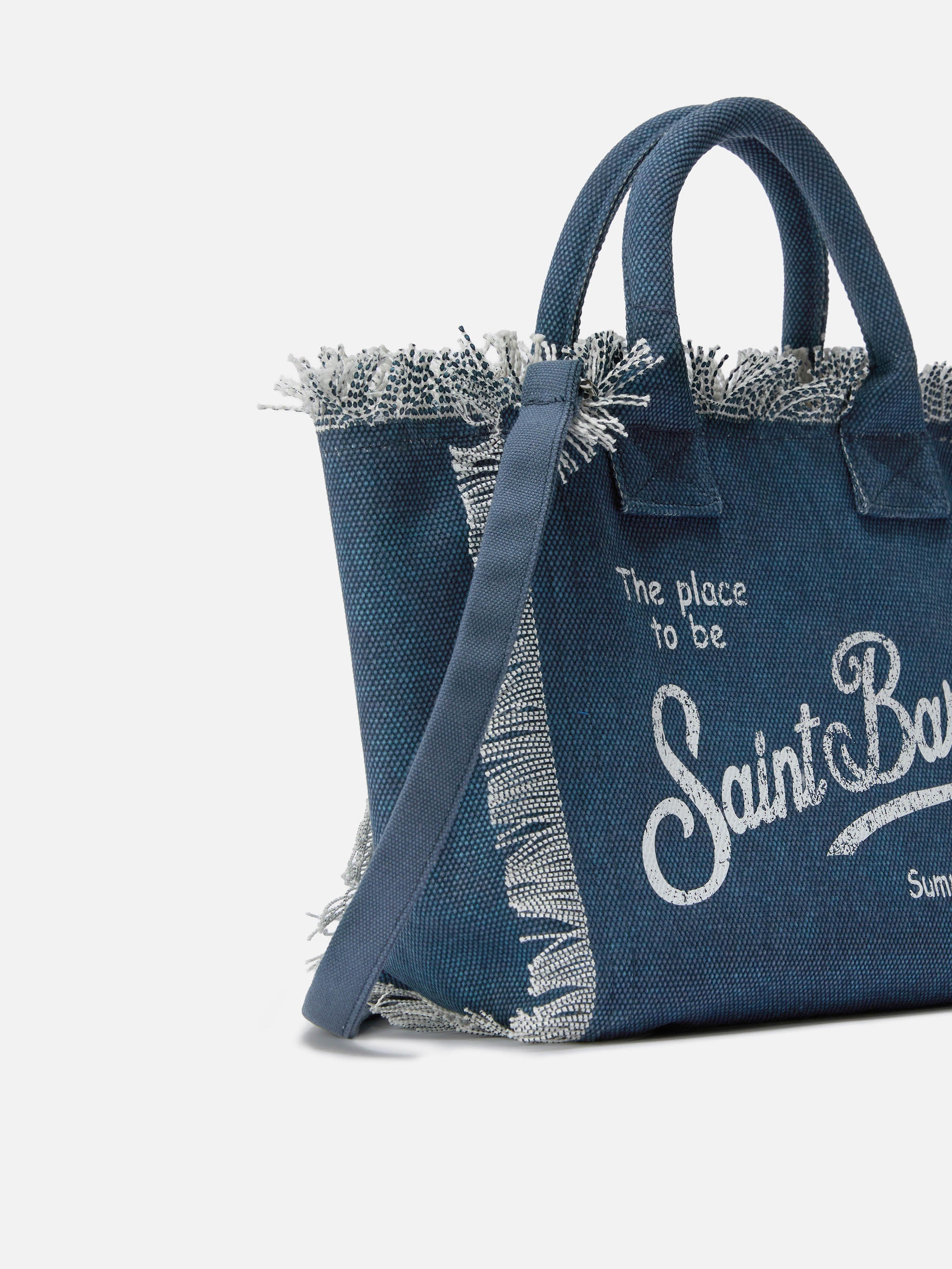 Indigo blue canvas Colette bag with fringes - Image 3