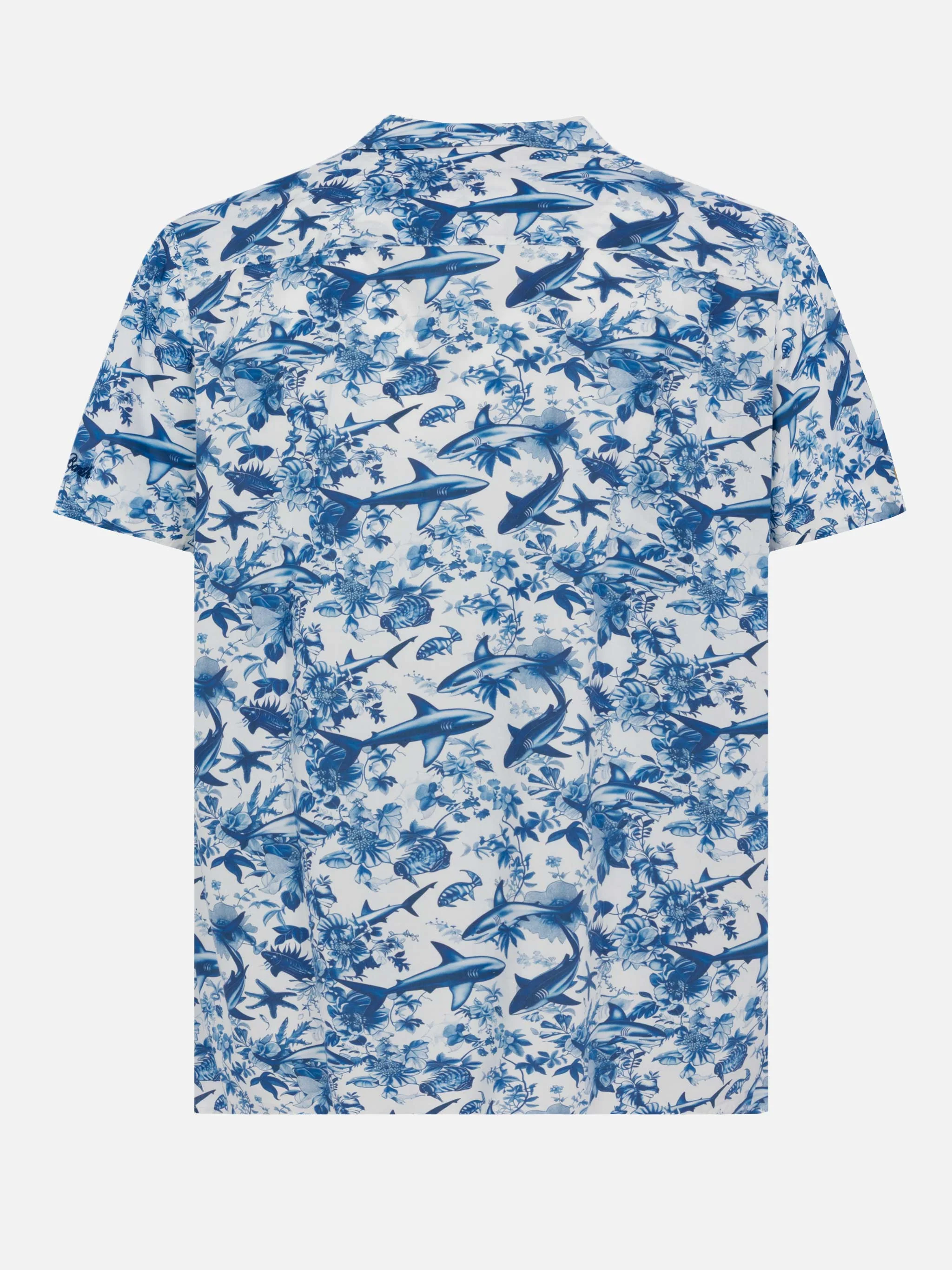 Short sleeves Kalea cotton shirt with shark print | AI CO-CREATED DESIGN BY RICKDICK - POWERED BY RED-EYE - Image 5